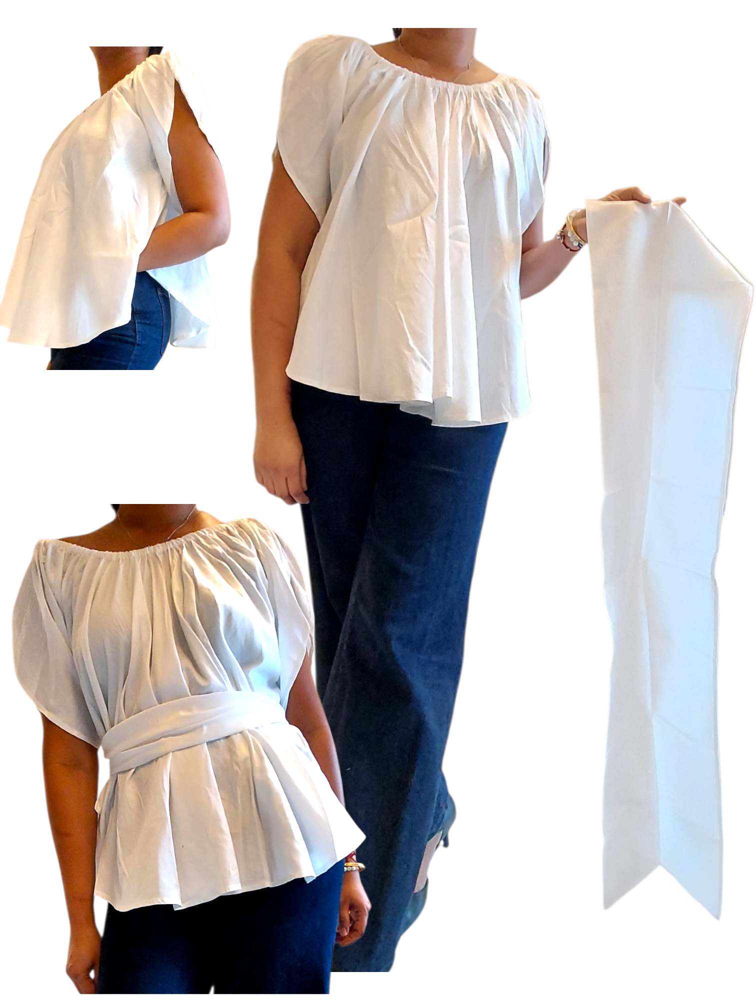 Cap sleeve Flare Blouse - White