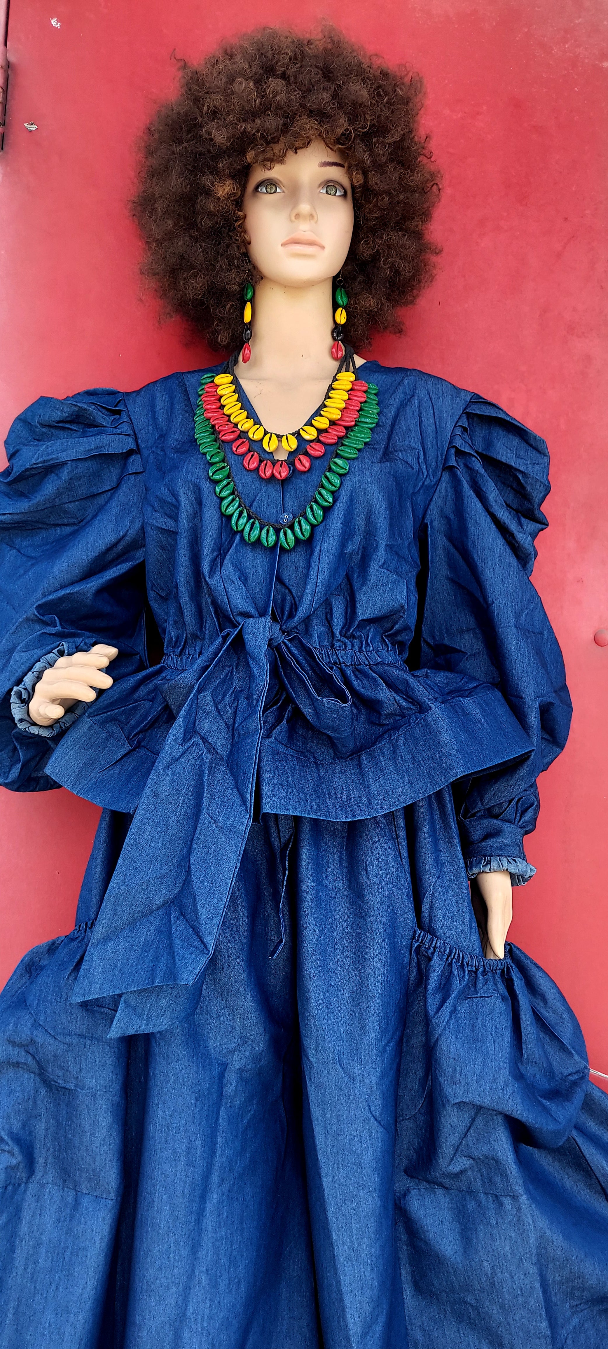 Women Set -  Denim Palazzo  Pant & Top - Indigo Blue