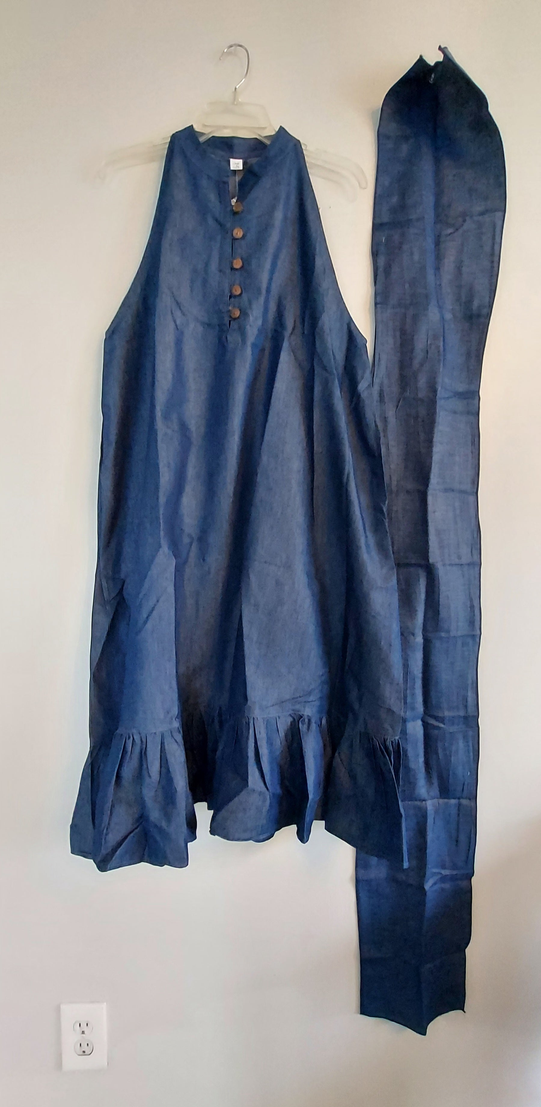 Haltered Neck Bottton Middi Dress 796 Dark Denim
