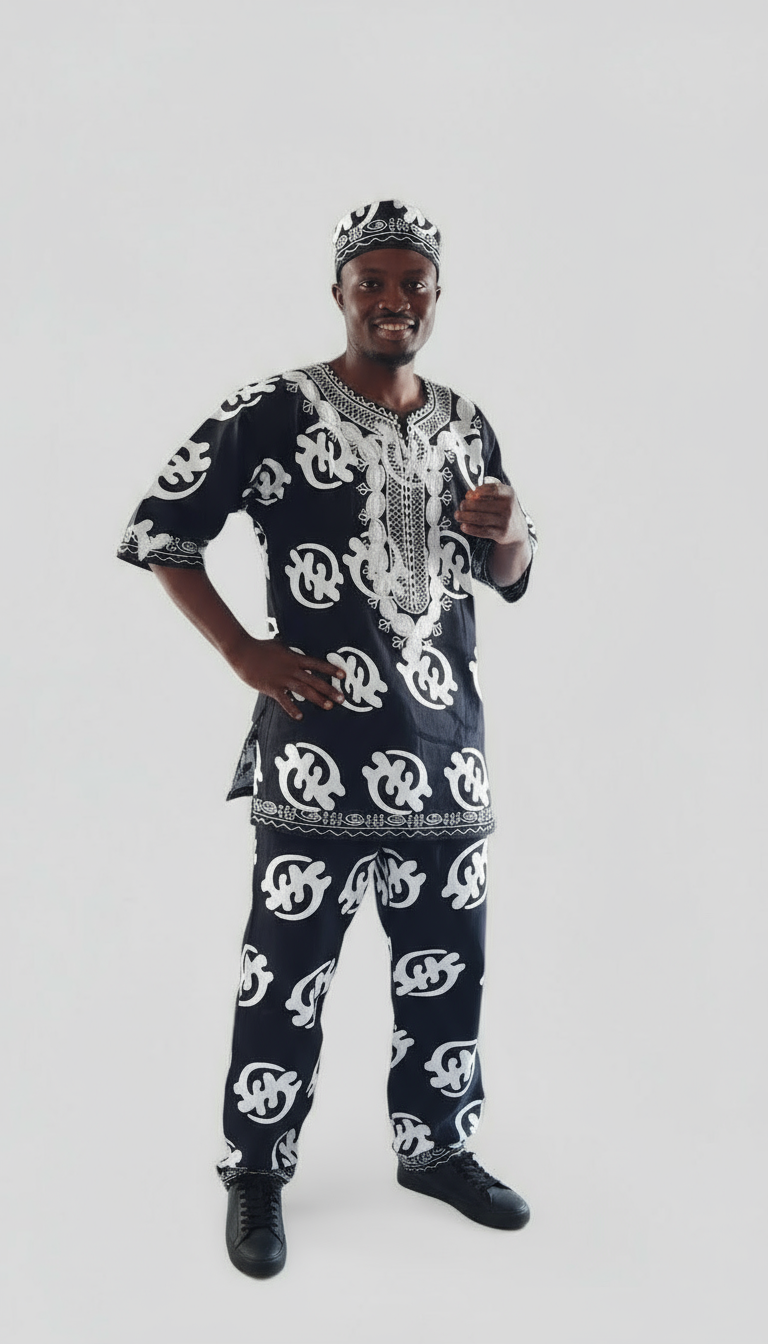 Men's 3Pcs Embroidery Set- Black Gynamee Print