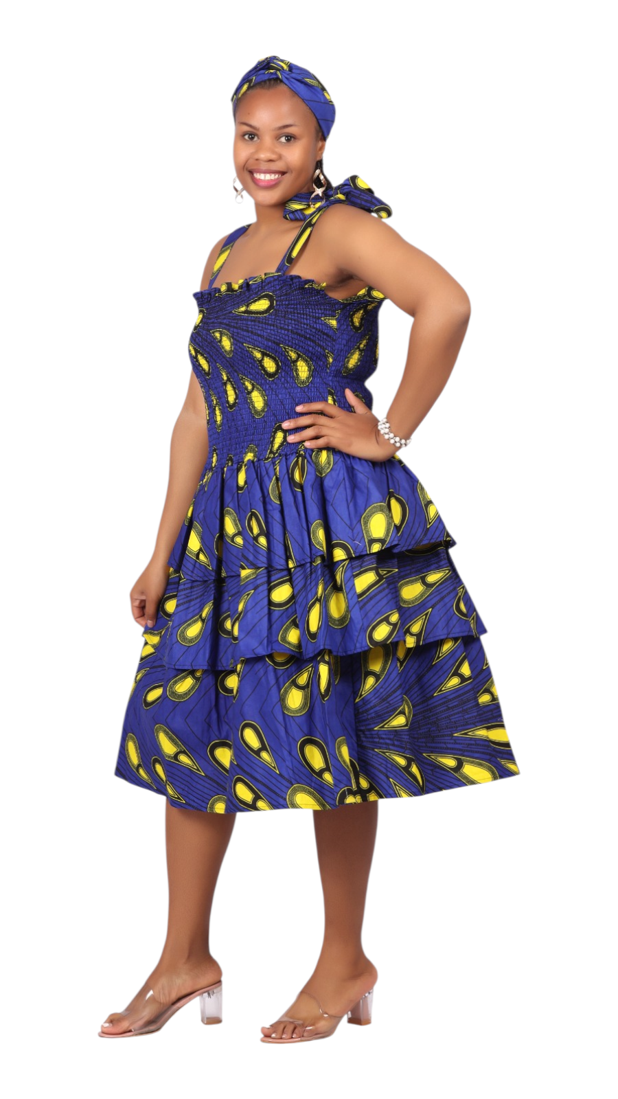 Flounce Dress/Shoulder Straps /African Anarka  Print G KVZ66