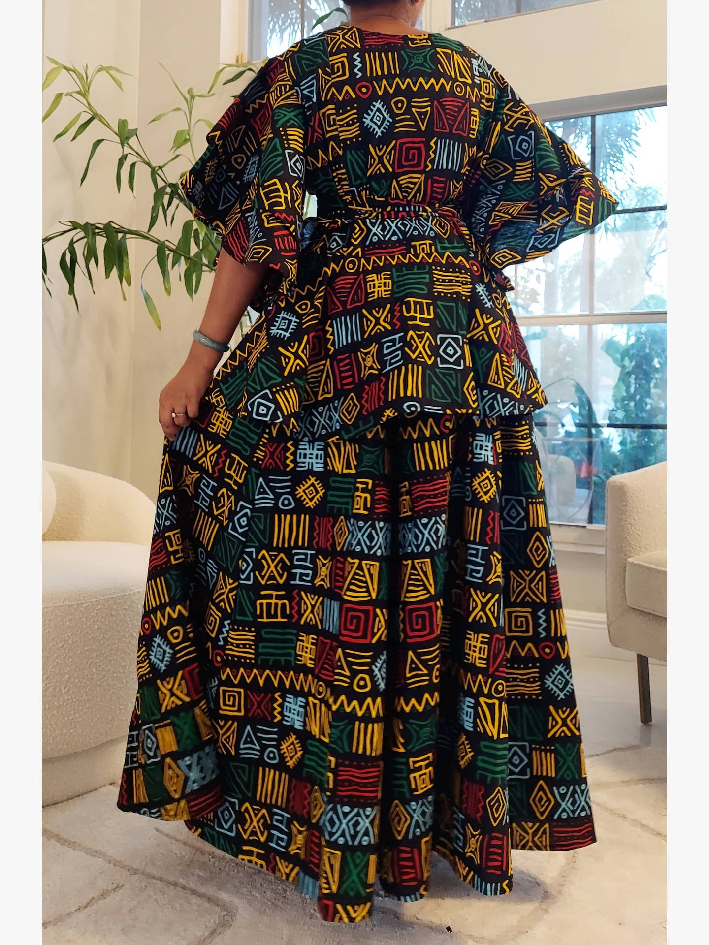 Palazzo Pant & Wrap Blouse - Black/Rasta