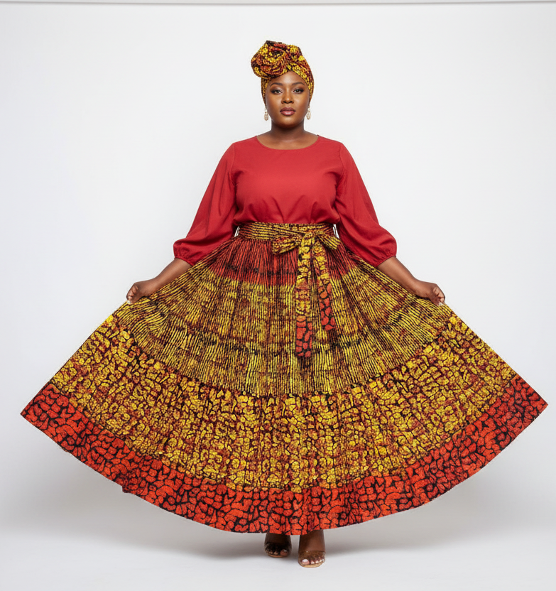 Woman Long Printed Maxi Skirt-1350 D