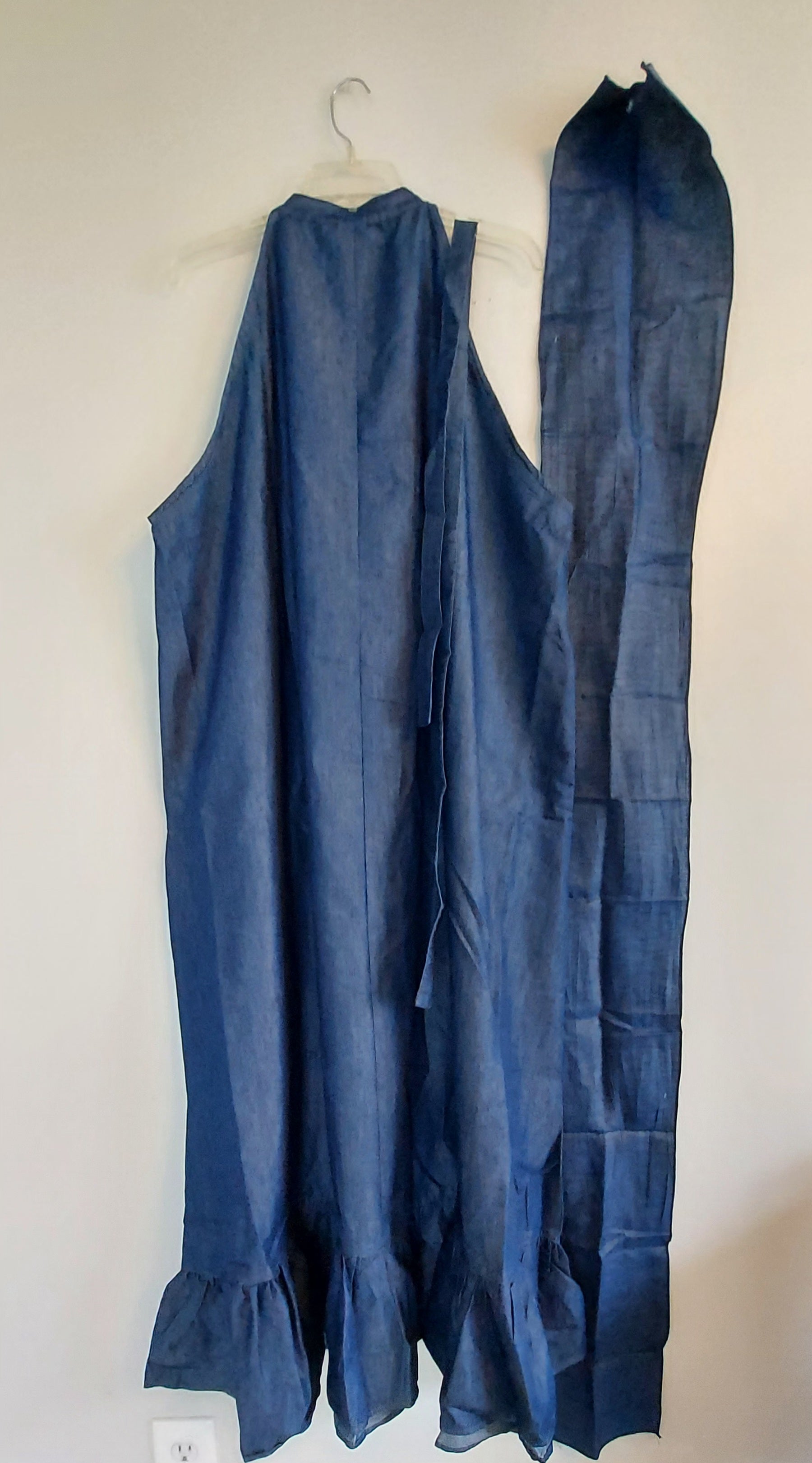Haltered Neck Button Long Dress 795 Dark Denim