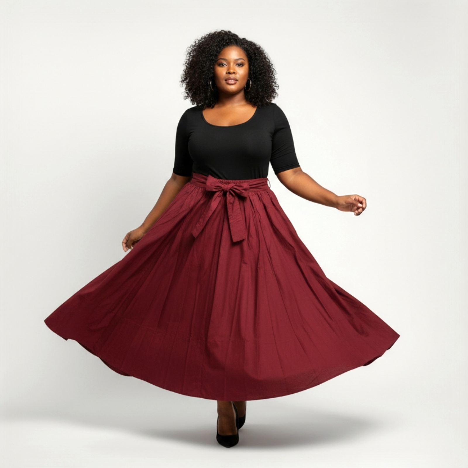 7001- Solid Long Maxi Skirt- Burgundy