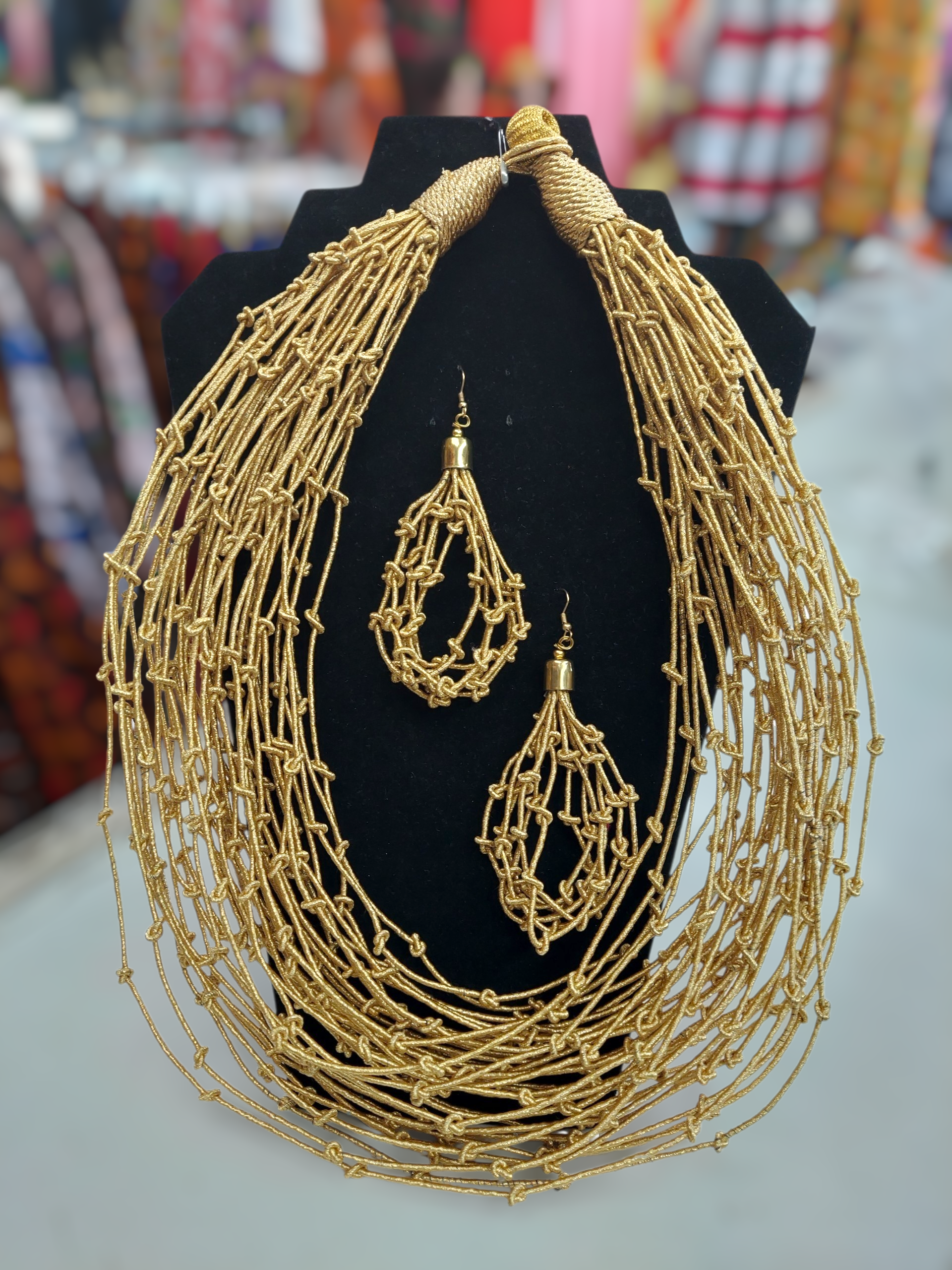 Rope knot Layered Necklace & Earrings Set Pale Gold