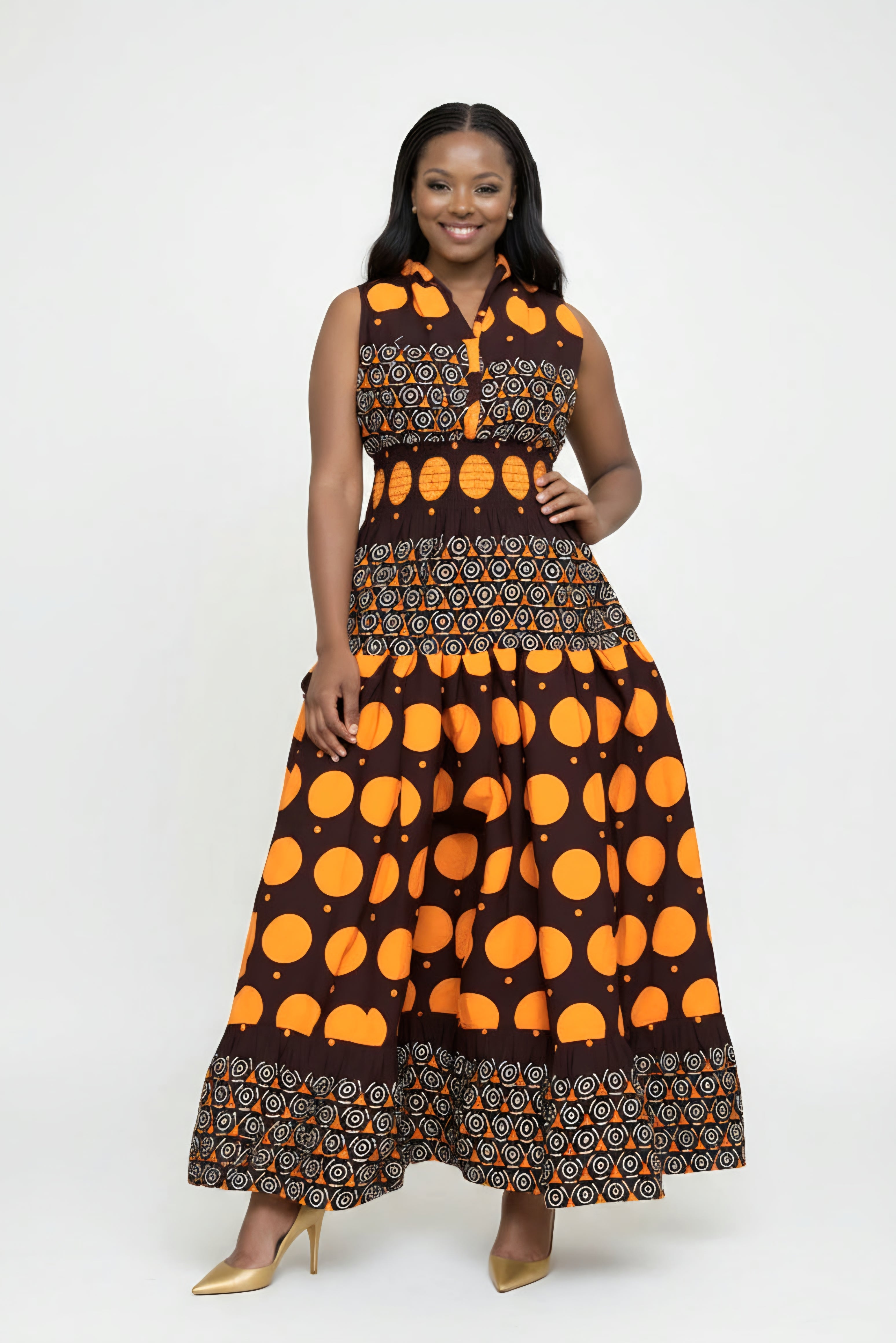 Long Smocked Dress With Scarf 5005 / 3028L