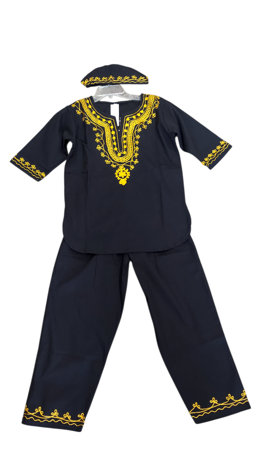 Boys 3 Pcs Embroidery Set/ Pant/Tunic/Kufi Hat 111  Black