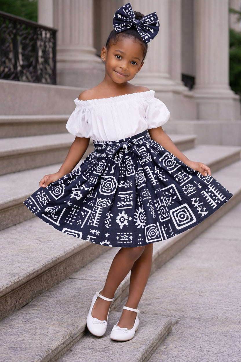 Little Girls Skirt & Head Bow Set-Kids Tribal K05