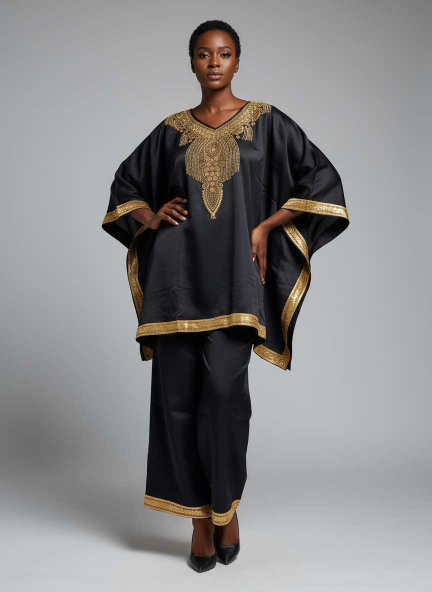 kaftan Palazzo Set Black And Gold - kP05