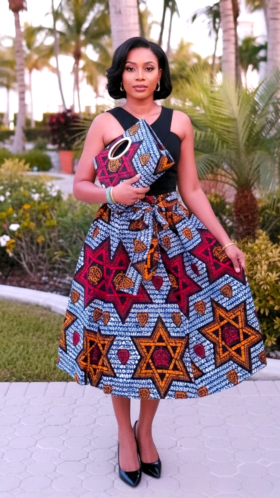 1006 Combo- Women Mid Length Skirt & Pocketbook Set