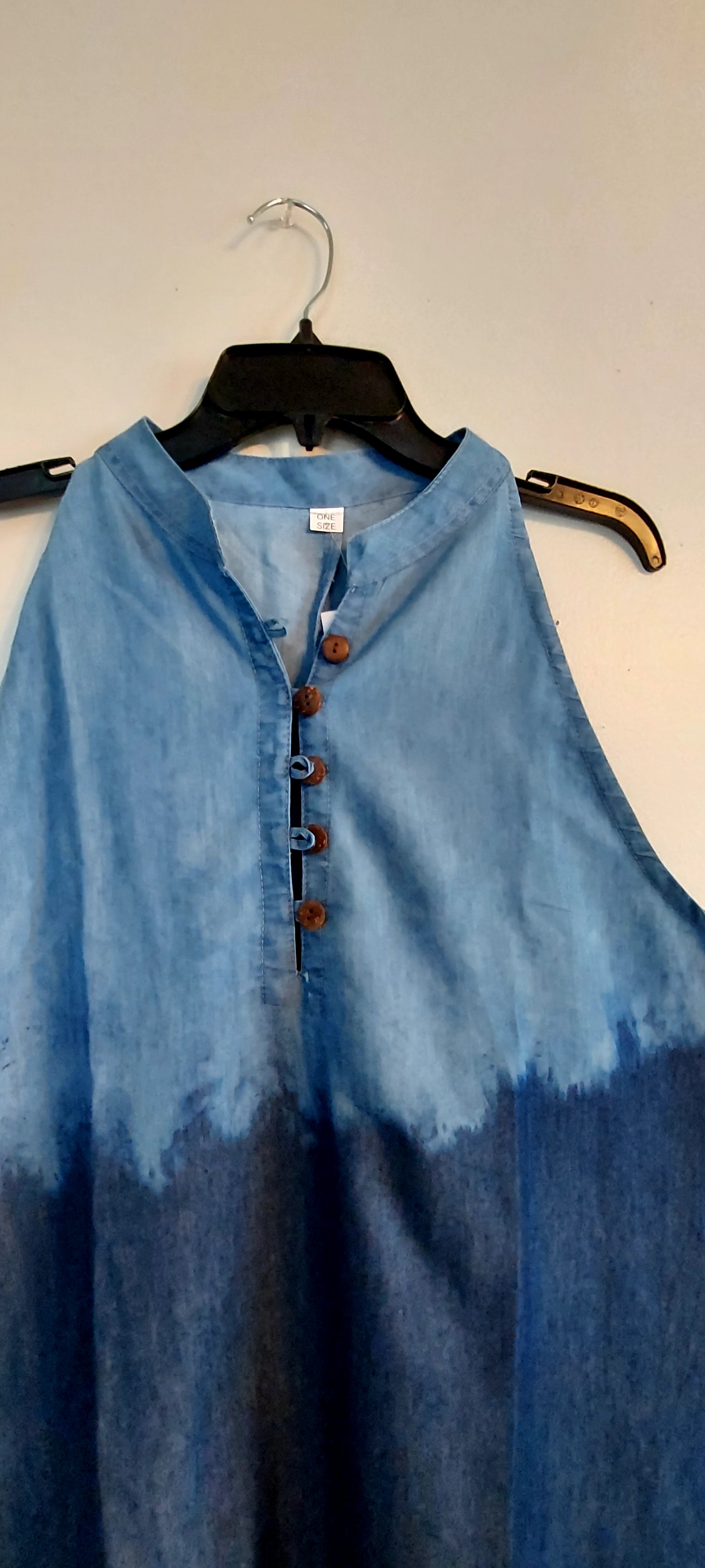Haltered Neck Bottton Middi Dress 796 Two Tone  Denim
