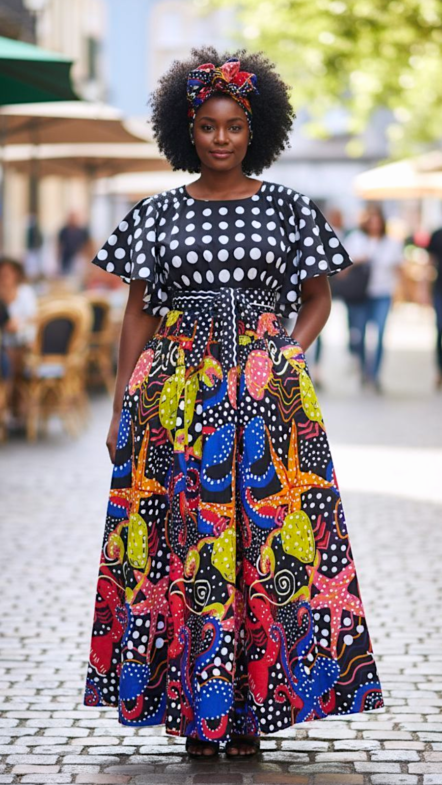 Set / Long Maxi Skirt & wrap Top Set - Print 7001 - 558