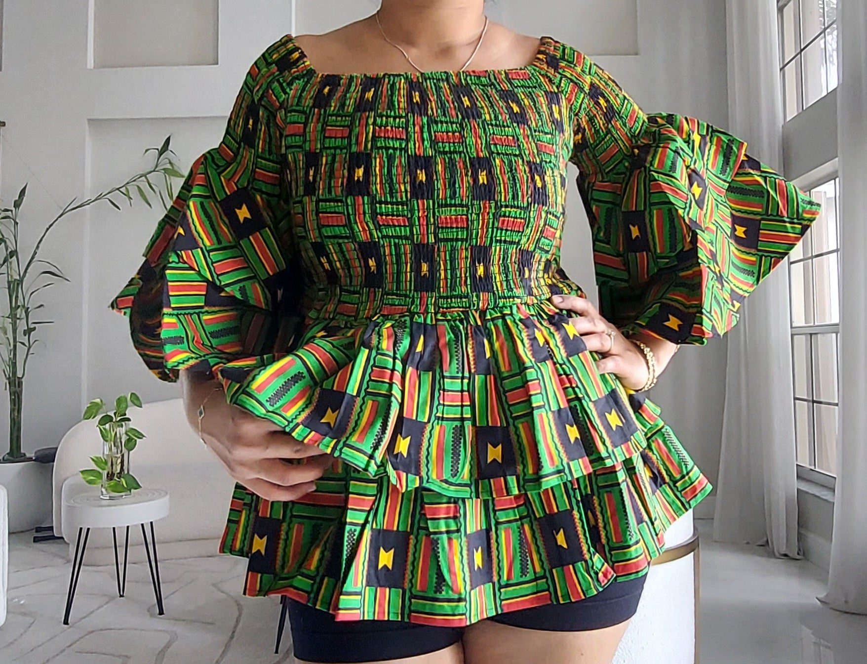 Ruffle Sleeves Peplum Blouse  019 F