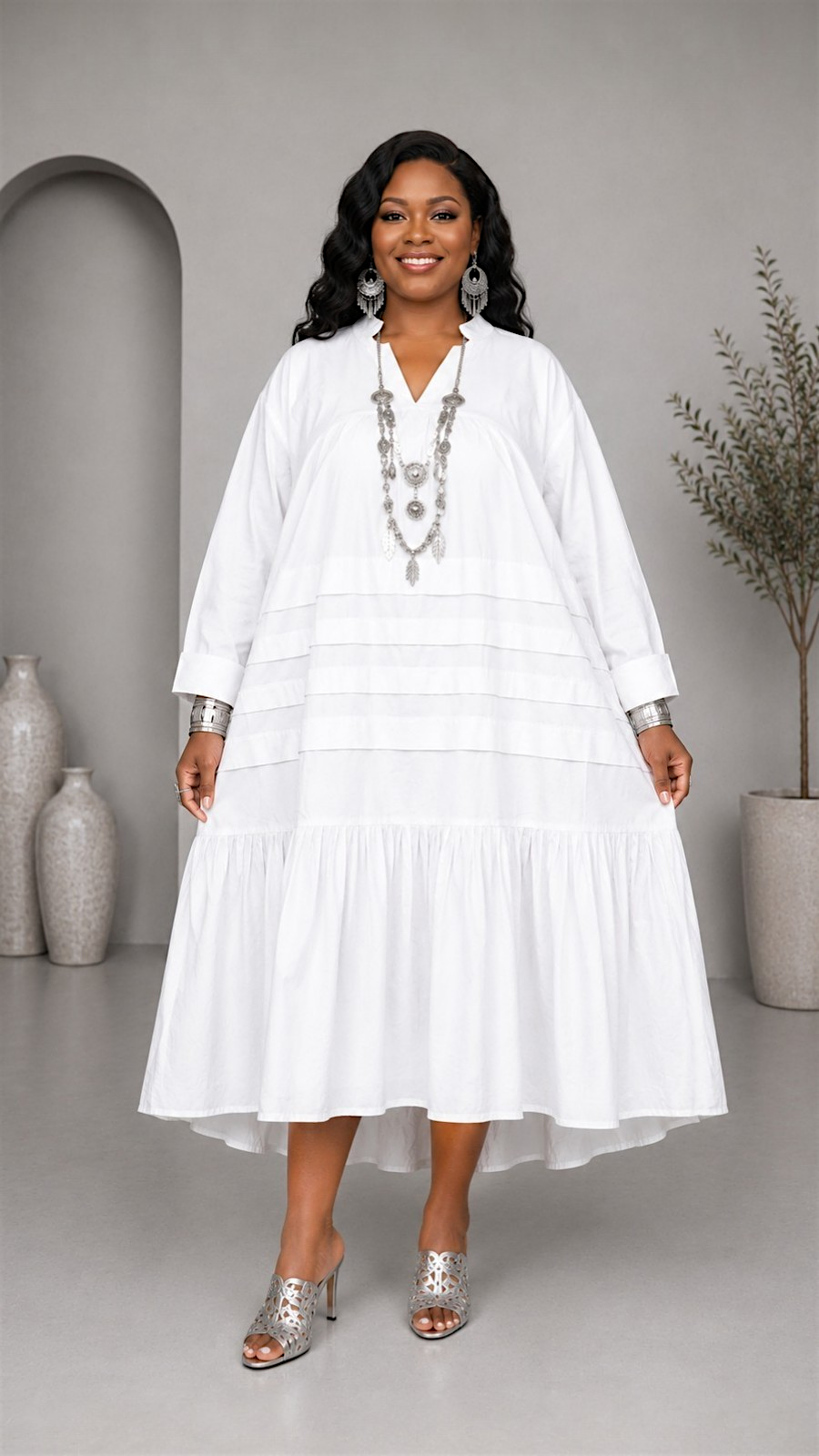 Tiered Midi Dress White 7580