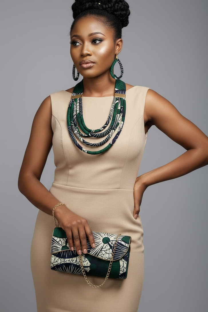 Clutch Bag & Rope  Necklace Set /African Kente /Ankara 24