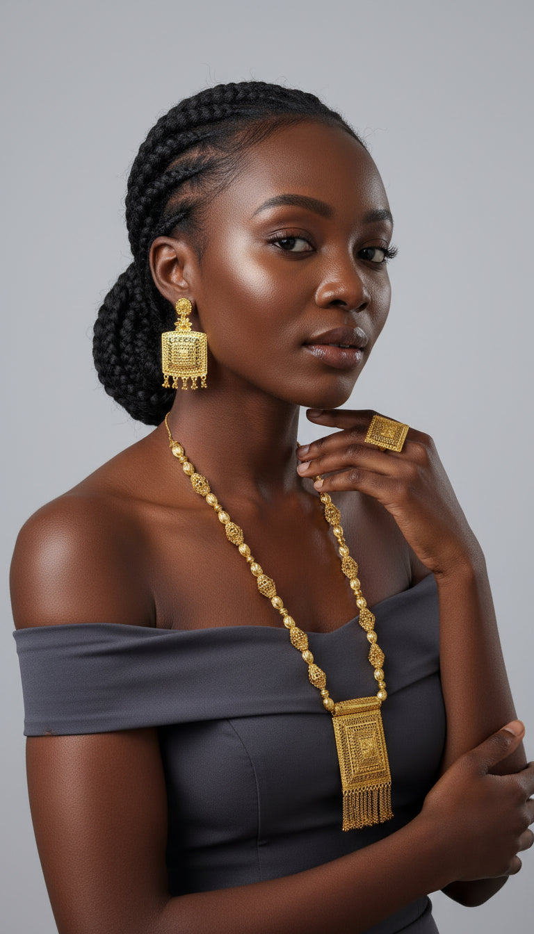 Gold Necklace / Earring/ Ring Set/ Gold Plated -08