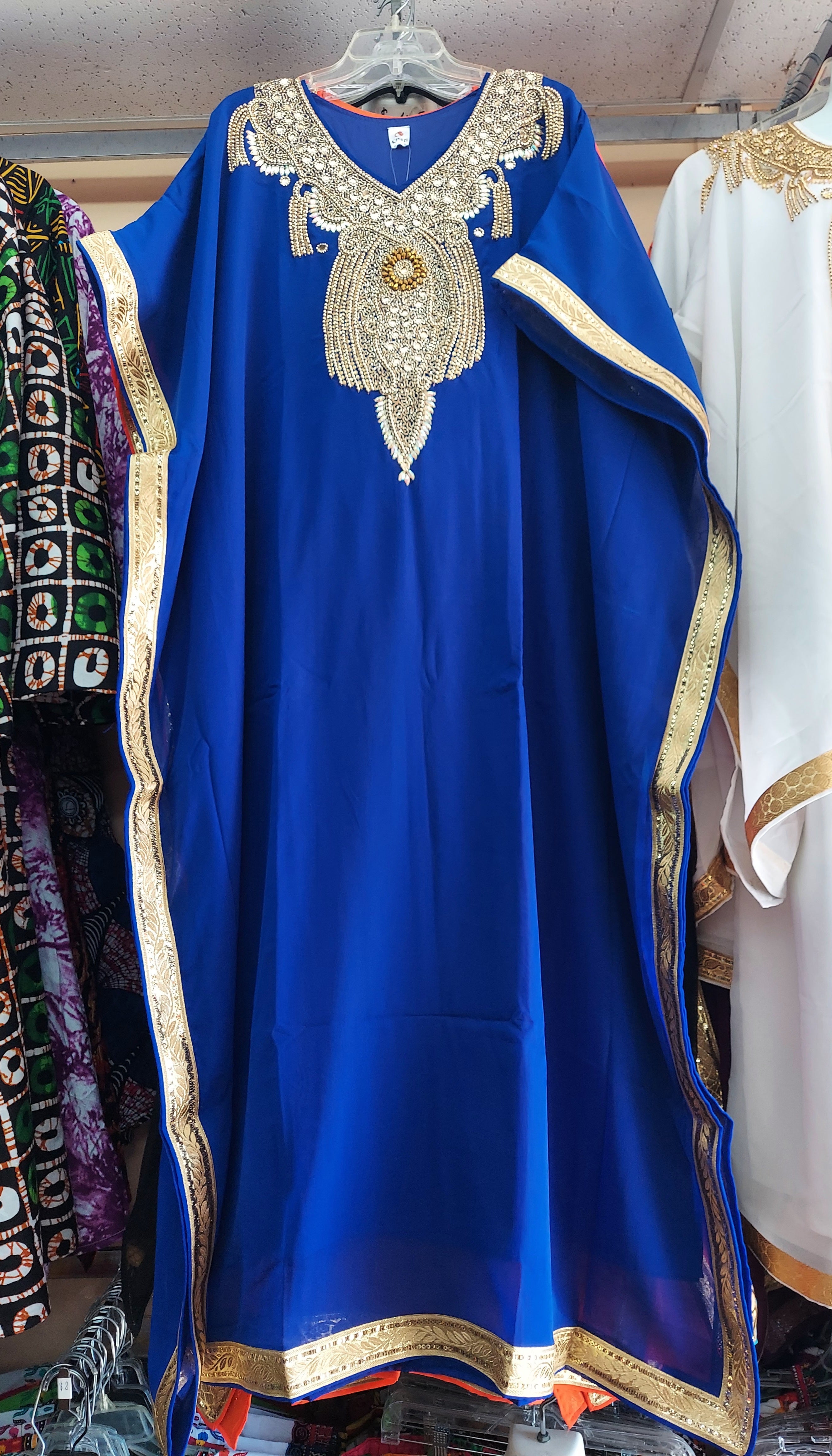 Beaded kaftan Dress & Scarf Set Royal Blue