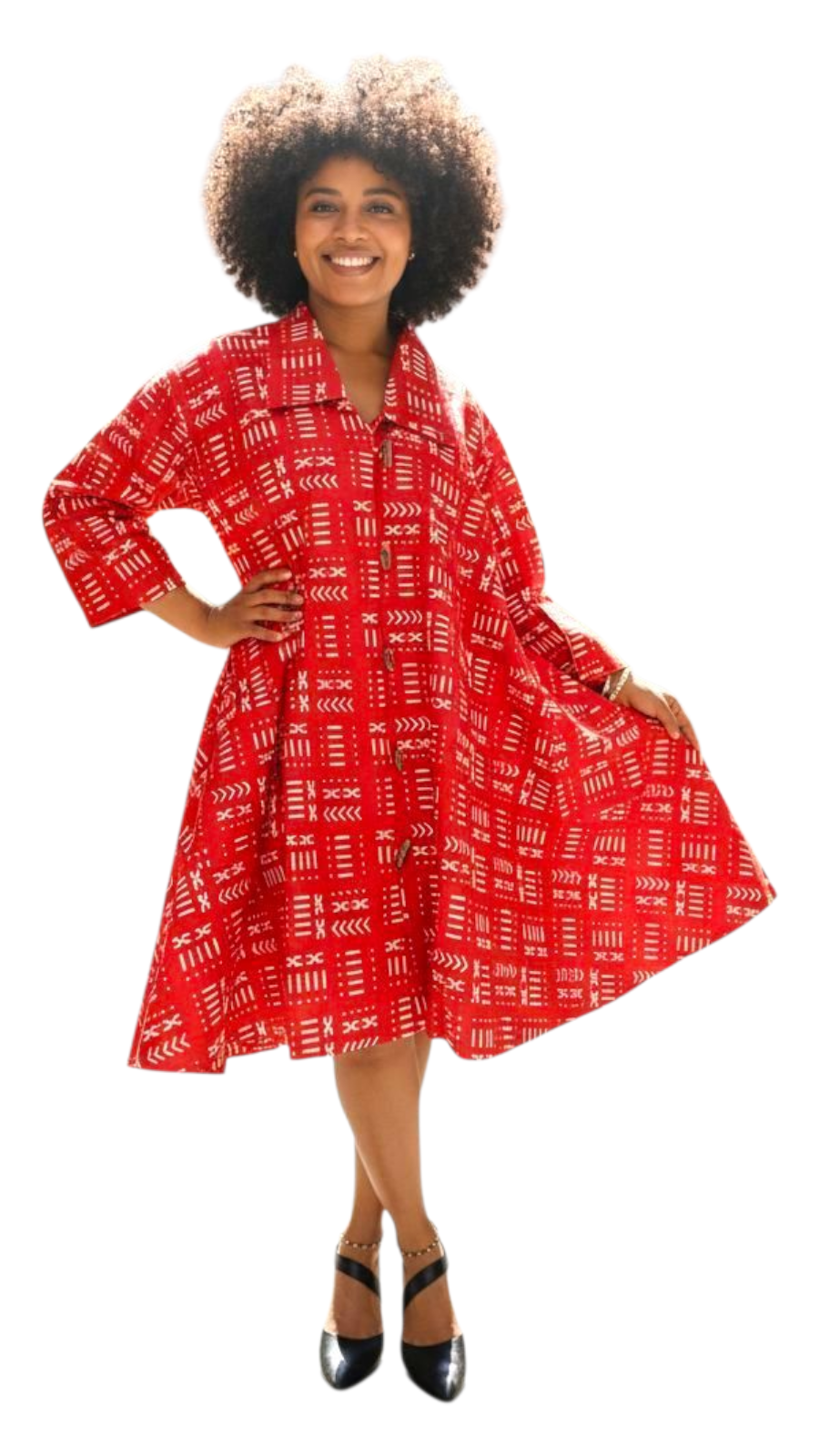 Cotton Short  Dress / Blouse- Ankara Red Tribal Print-243 / DRS029