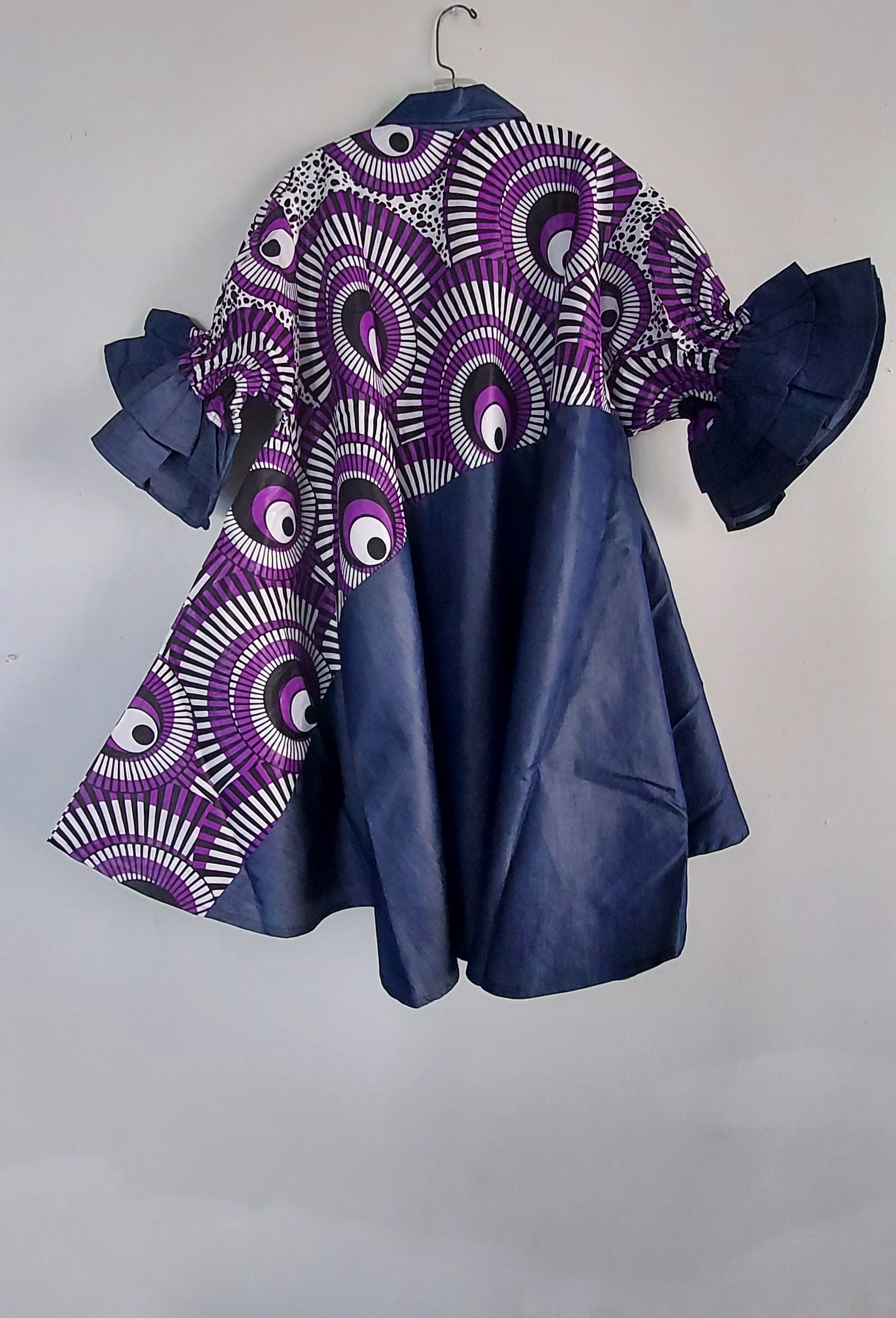 Denim Shirt Dress with Ankara African Print 3139-J