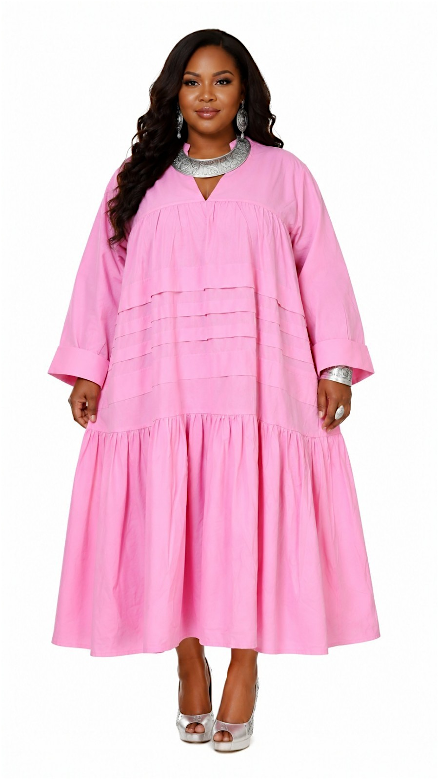 7580 - Midi  Solid Dress / Blouse -Baby Pink