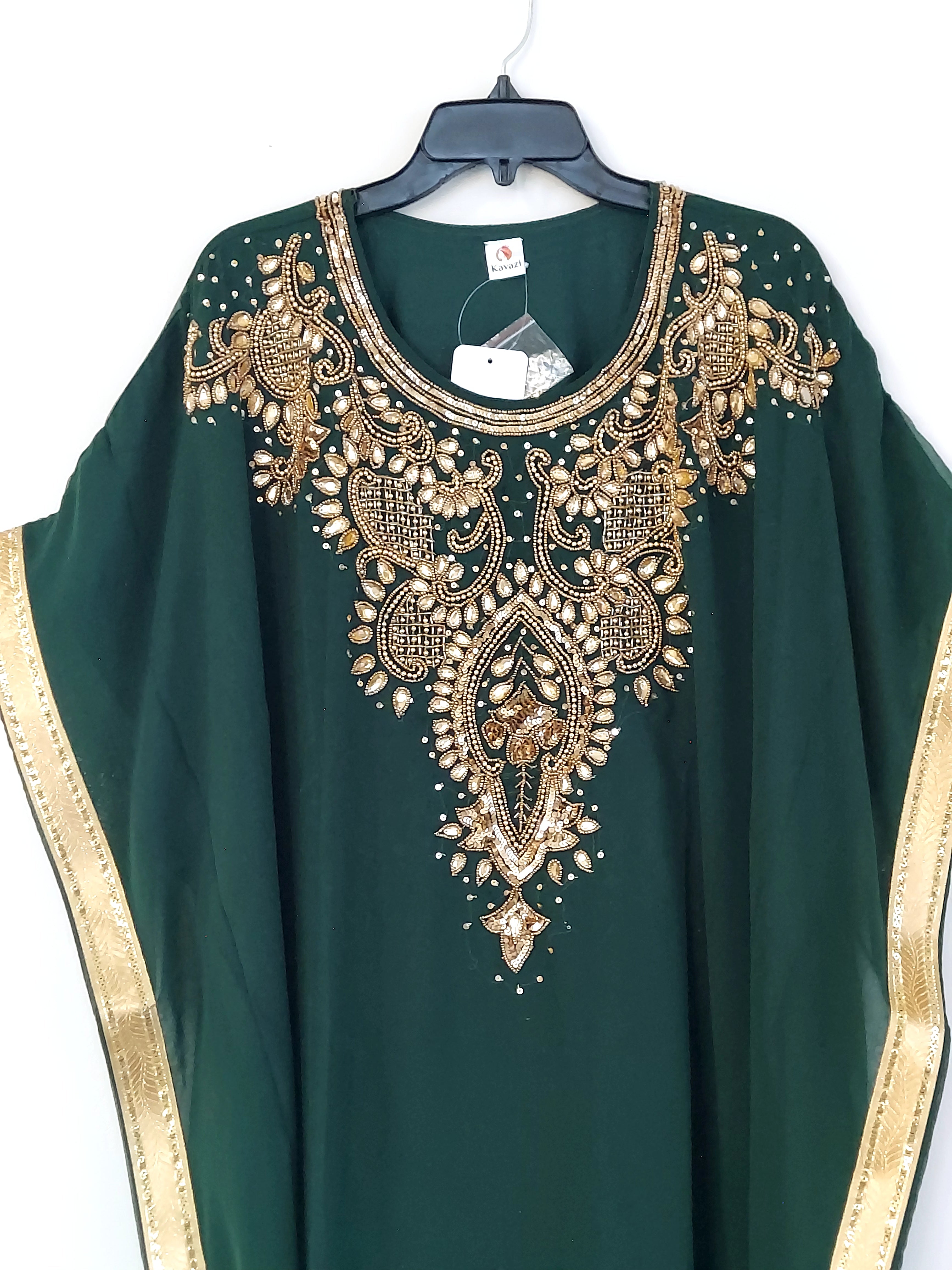Beaded kaftan Dress With Gold Border