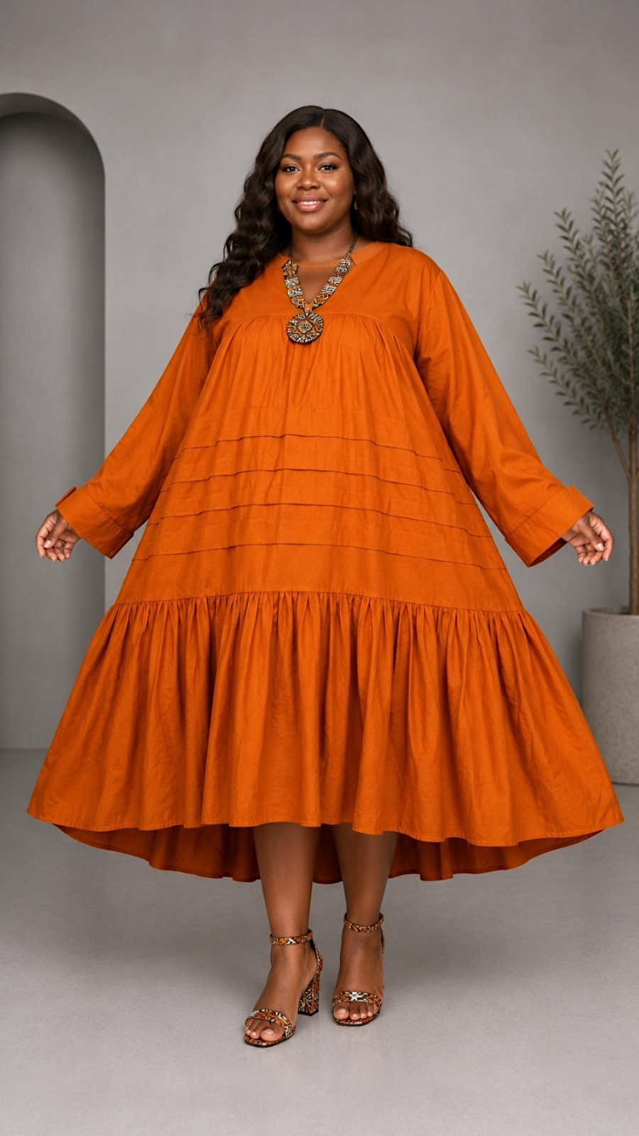 Midi  Solid Dress / Blouse Mustard -7580