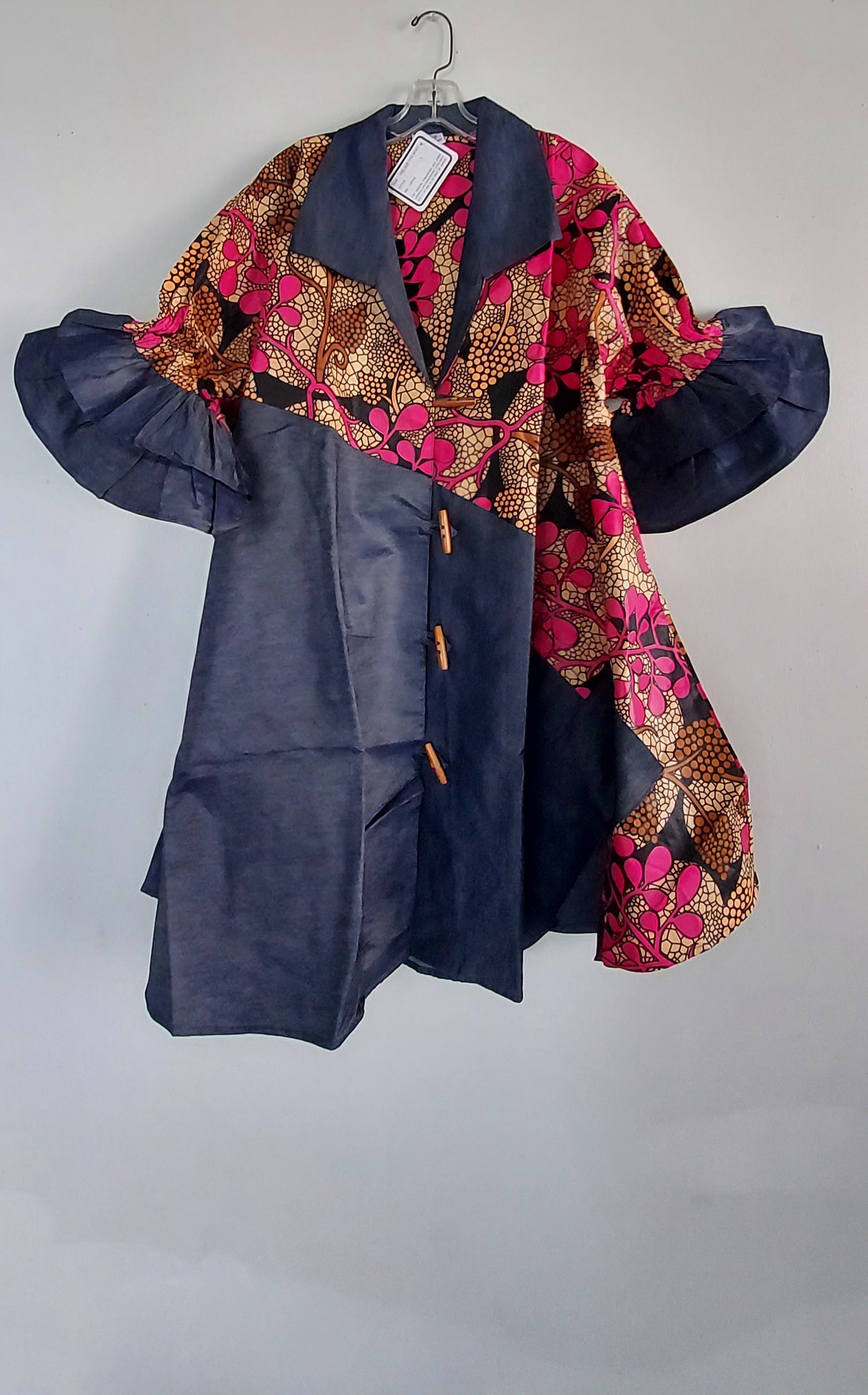 Denim Shirt Dress with Ankara African Print 3139 - Q