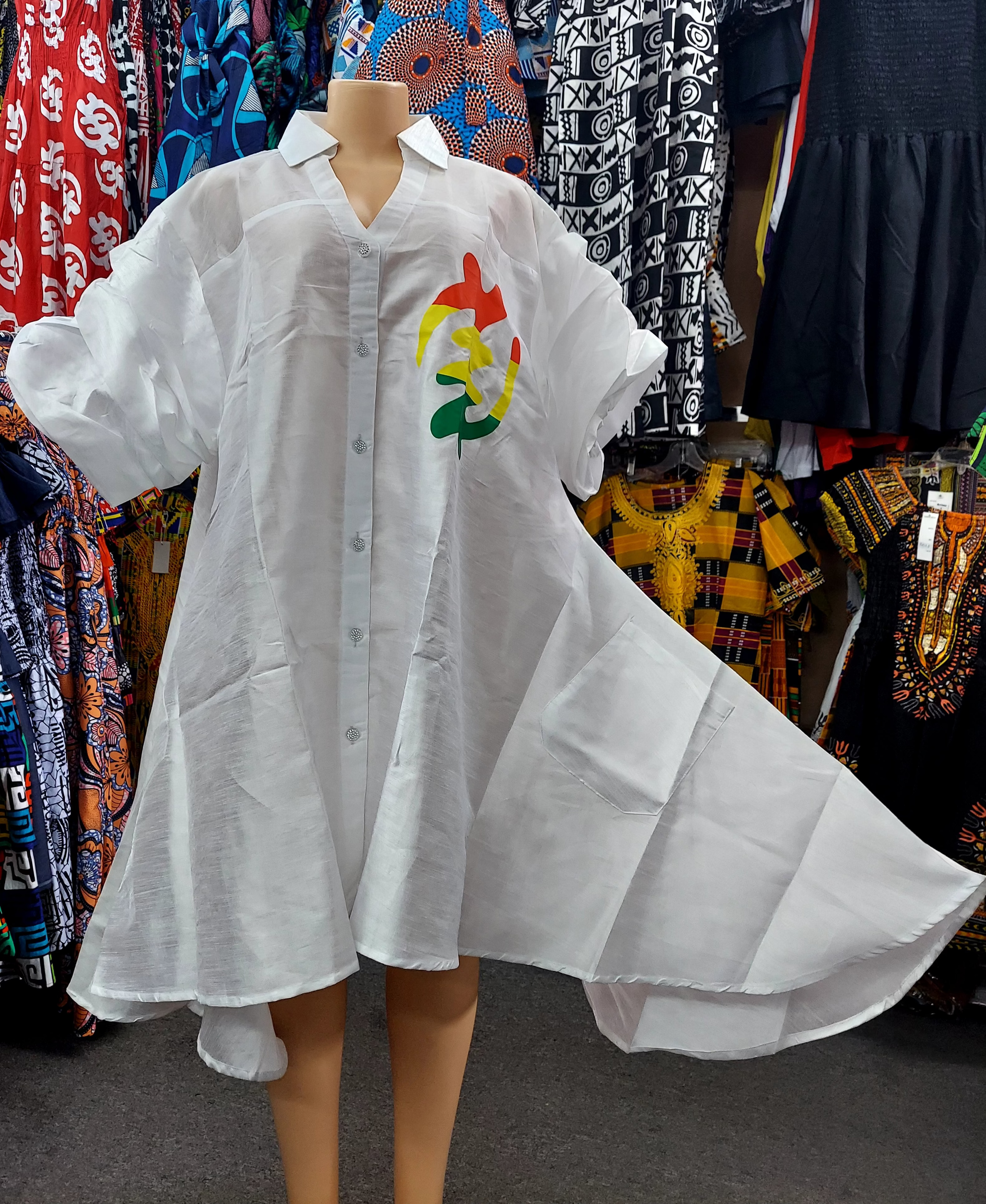 Swing Dress/ Faux Silk/ Ruffle Sleeve With Gyname Decal 758G