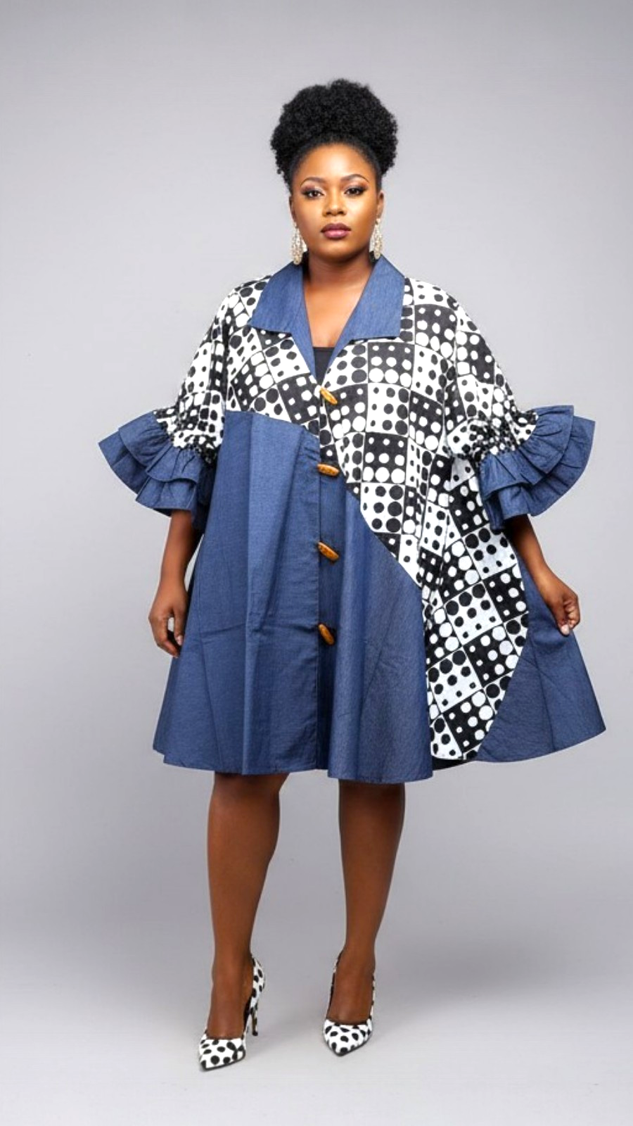 Denim Shirt Dress with Ankara African Print 3139-K