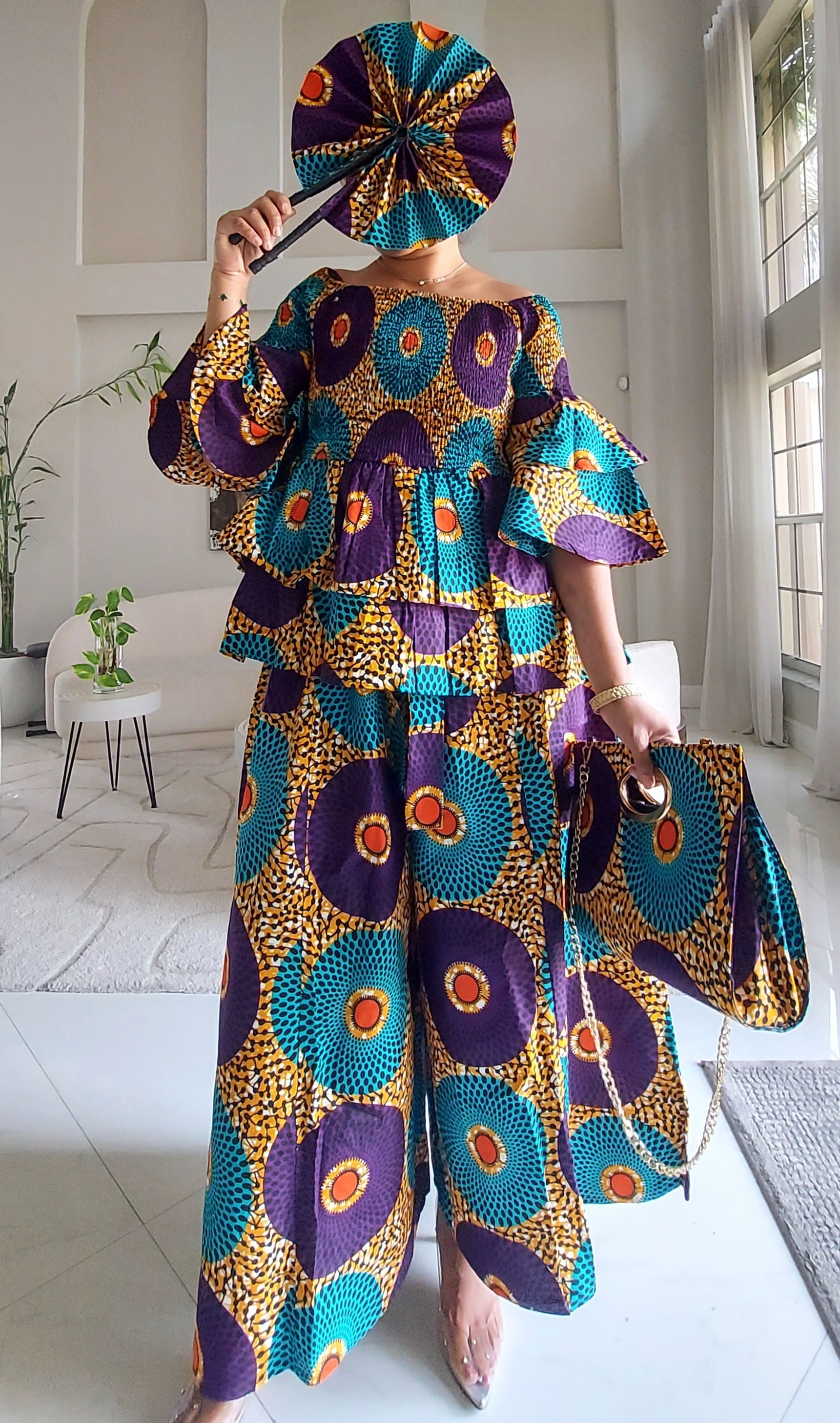 5-Piece African Ankara Pant Set Sunburst - 019-PS14A