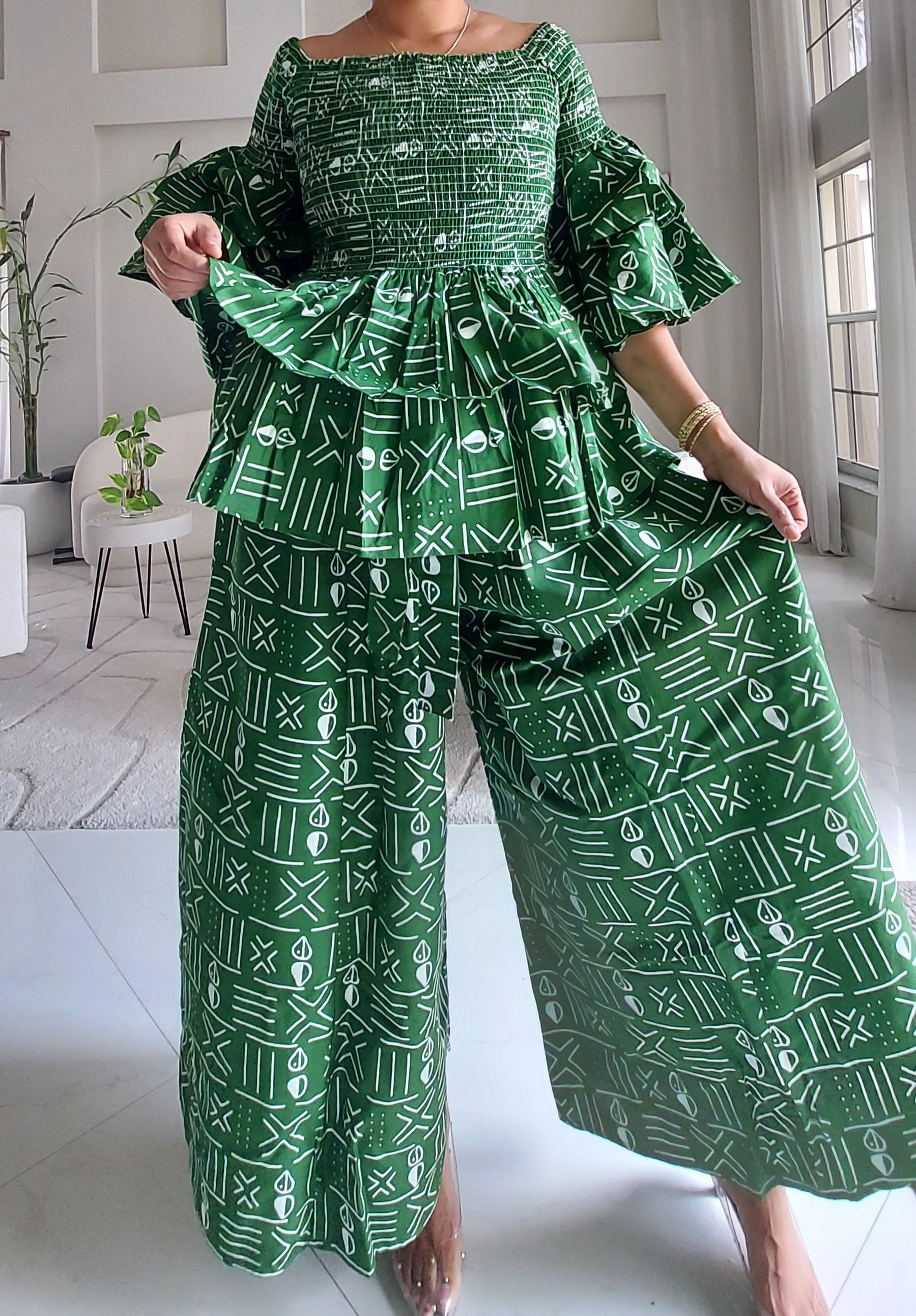 5-Piece African Ankara Pant Set Emerald - 019-PS14