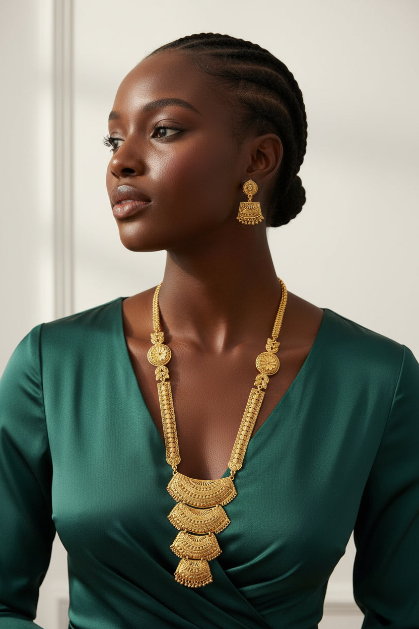 Gold Necklace & Earrings Set/ Gold Plated -1043