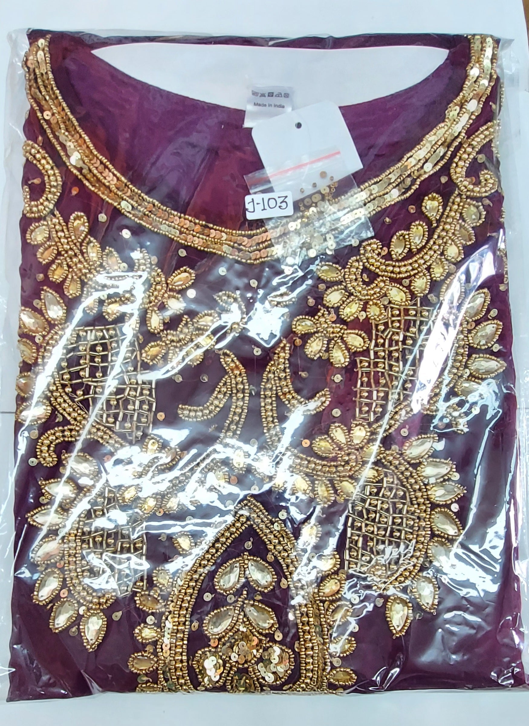 Beaded kaftan Dress With Gold Border Burgundy 103