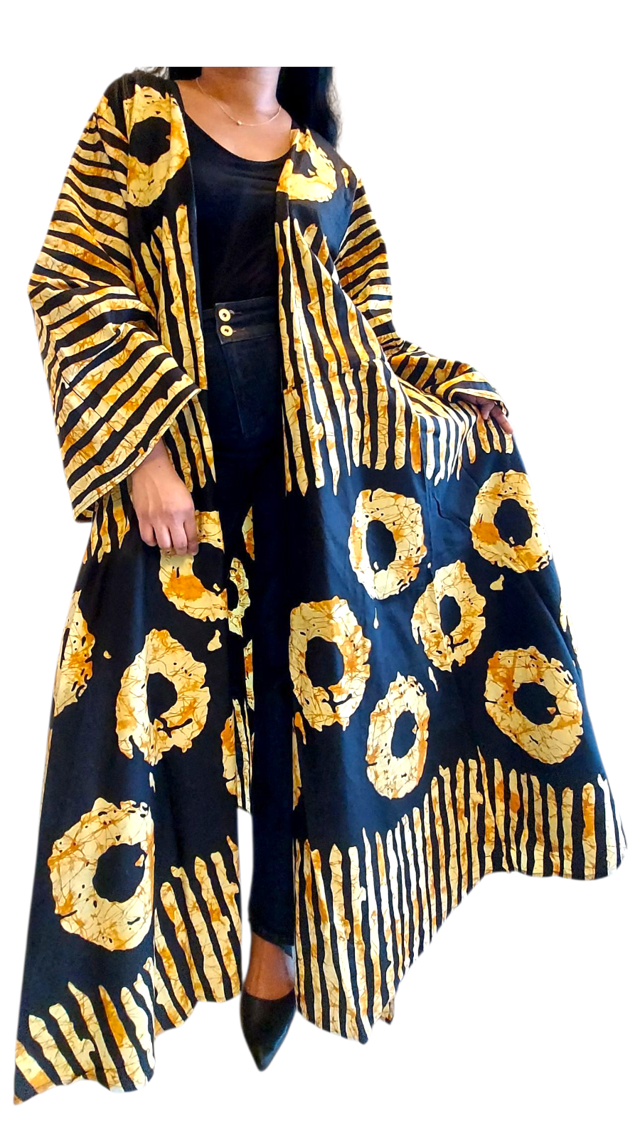 Wrap Dress / Ankara Print - 1360 Black/Yellow