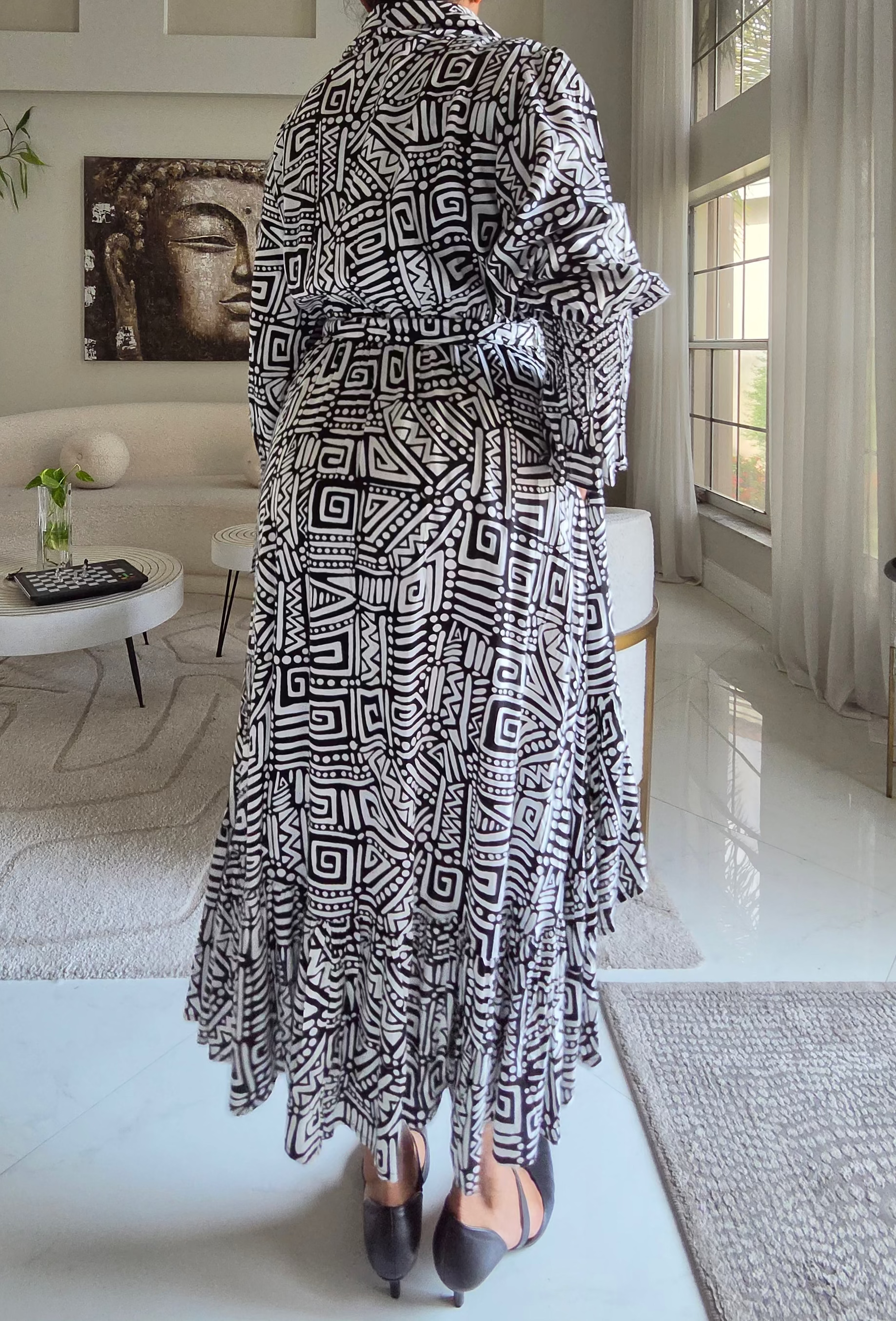 Monocrome Geometric High-Low Dress - 7632R