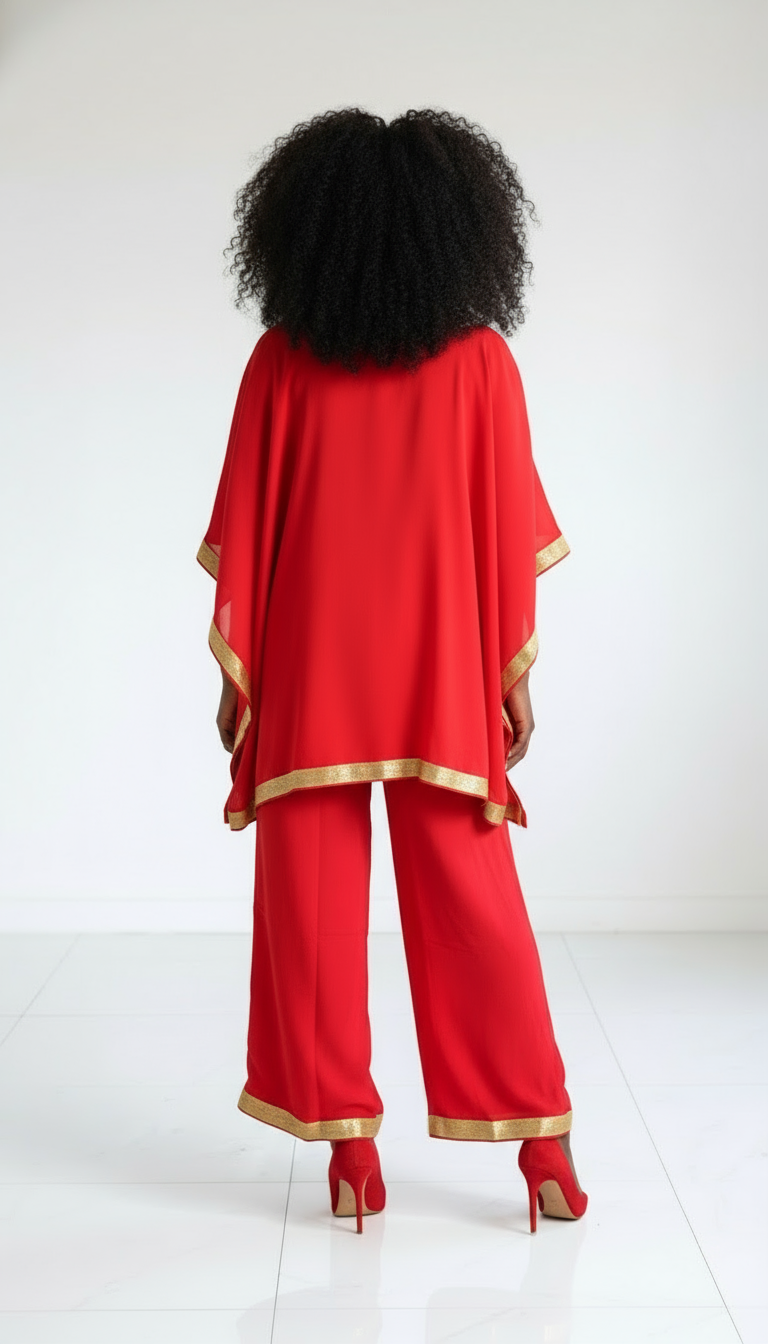 kaftan Palazzo Set Red And Gold - kP05