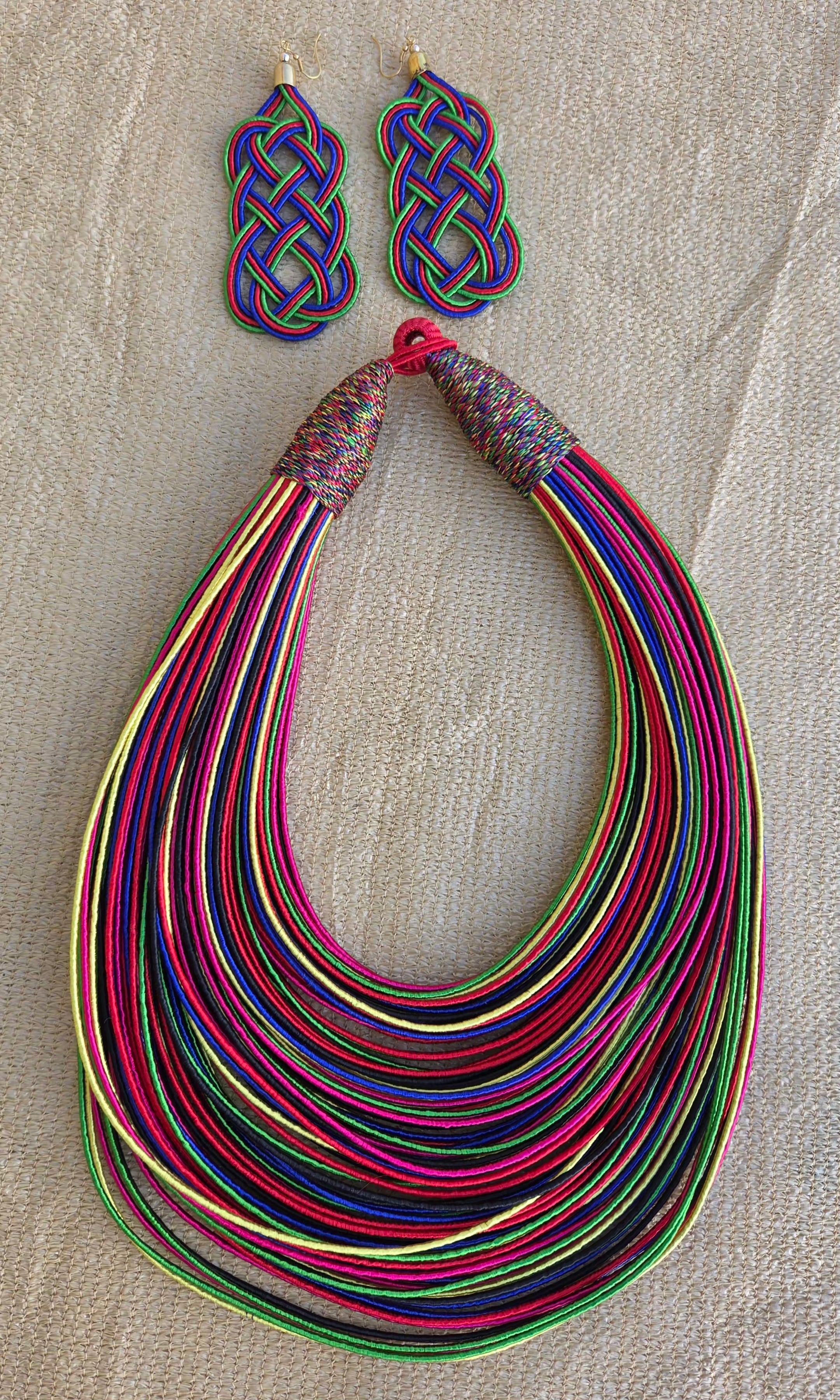 Rope Layered Necklace & Earrings Set Rainbow