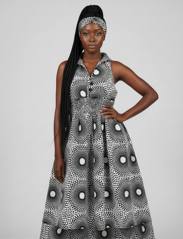 A3028 - Long Halter Dress With Scarf