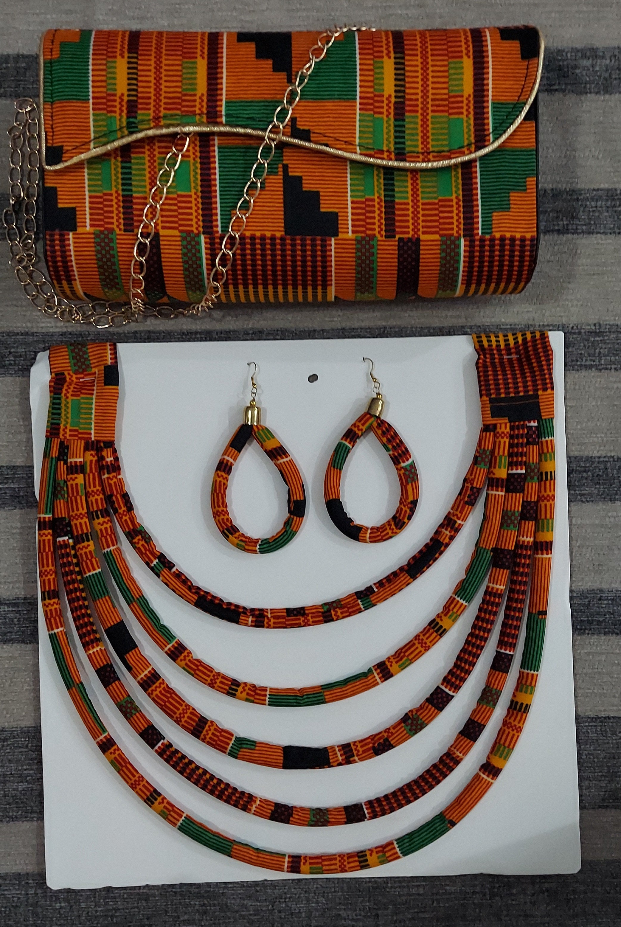 Clutch Bag & Rope  Necklace Set /African Kente /Ankara 19