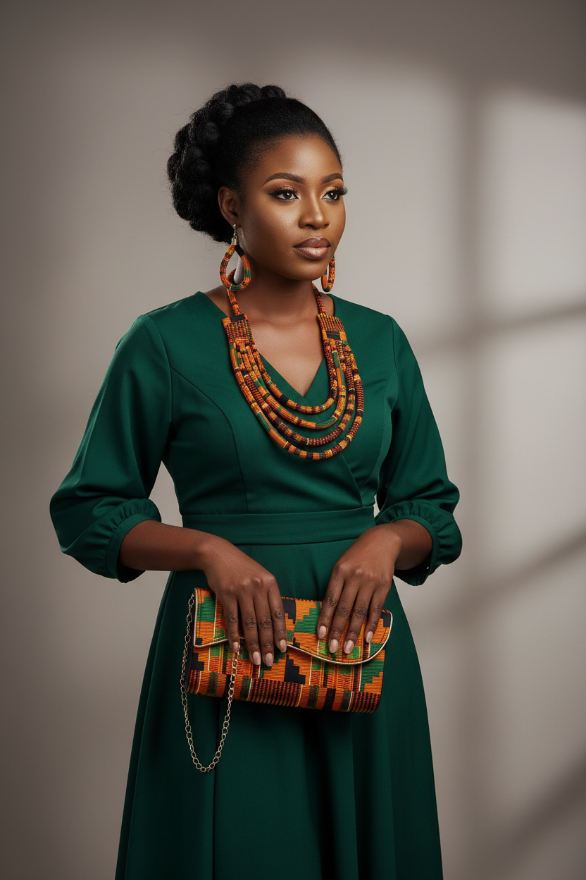 Clutch Bag & Rope  Necklace Set /African Kente /Ankara 27 Kente