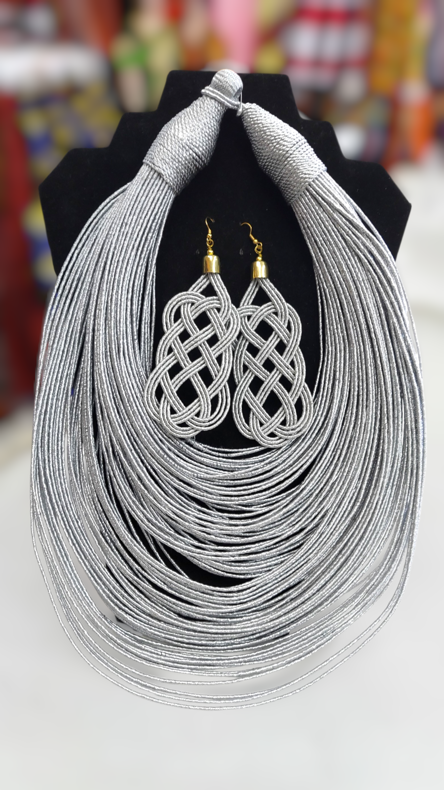 Rope Layered Necklace & Earrings Set Silver