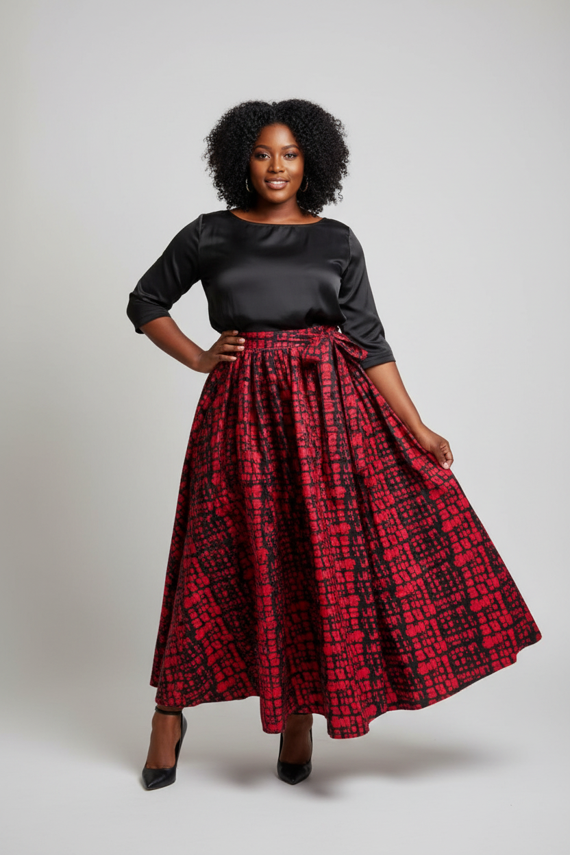 Woman Long Printed Maxi Skirt - Red 1350