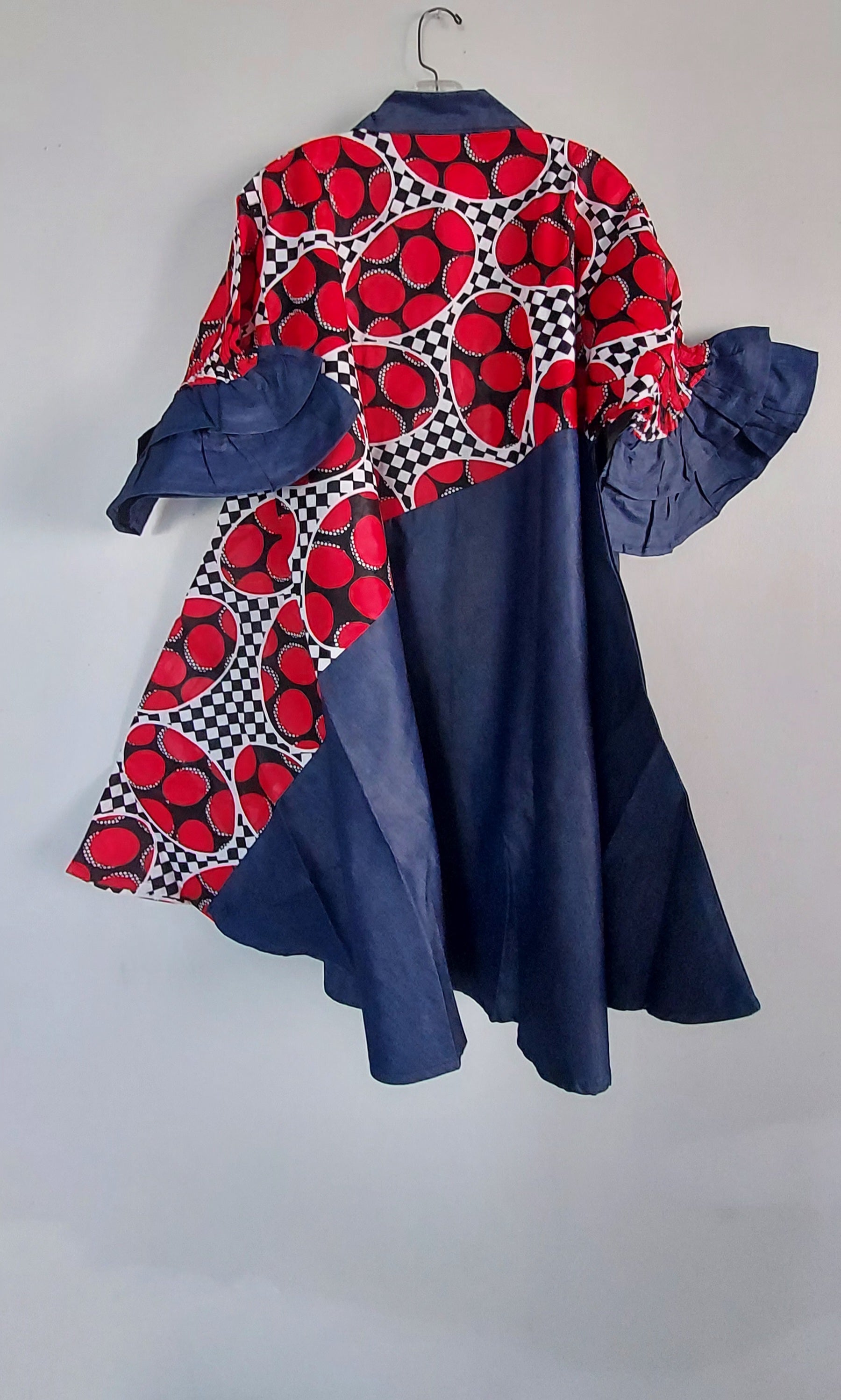 Denim Shirt Dress with Ankara African Print 3139 - N