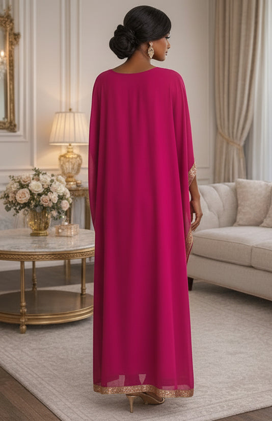 Beaded kaftan Dress With Gold Border