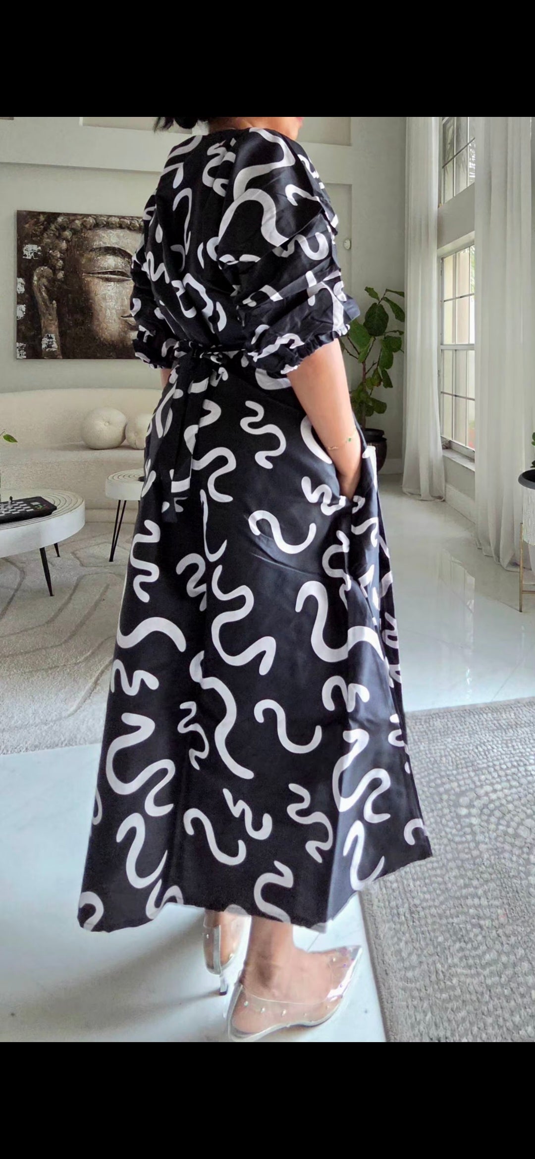 746 Wrap Dress With Puffed Sleeves Print 830 (