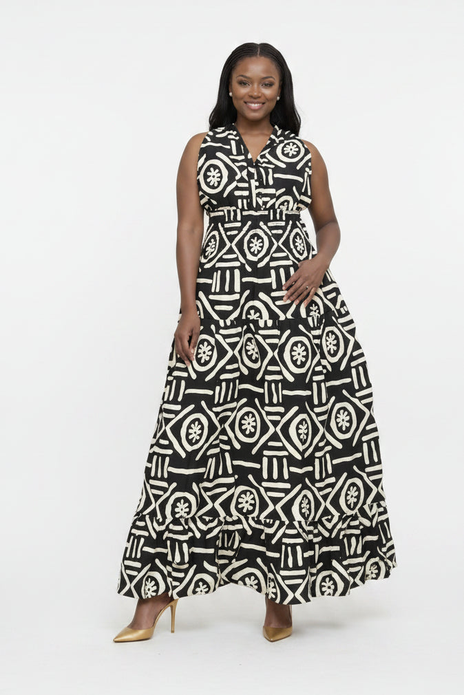 Long Smocked Dress With Scarf 5005-
