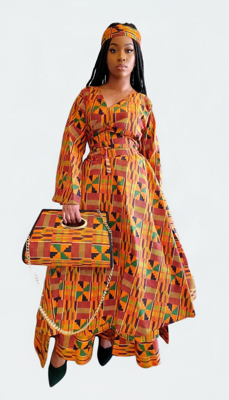 3pcs Set Maxi Skirt Pocketbook wrap Dress C