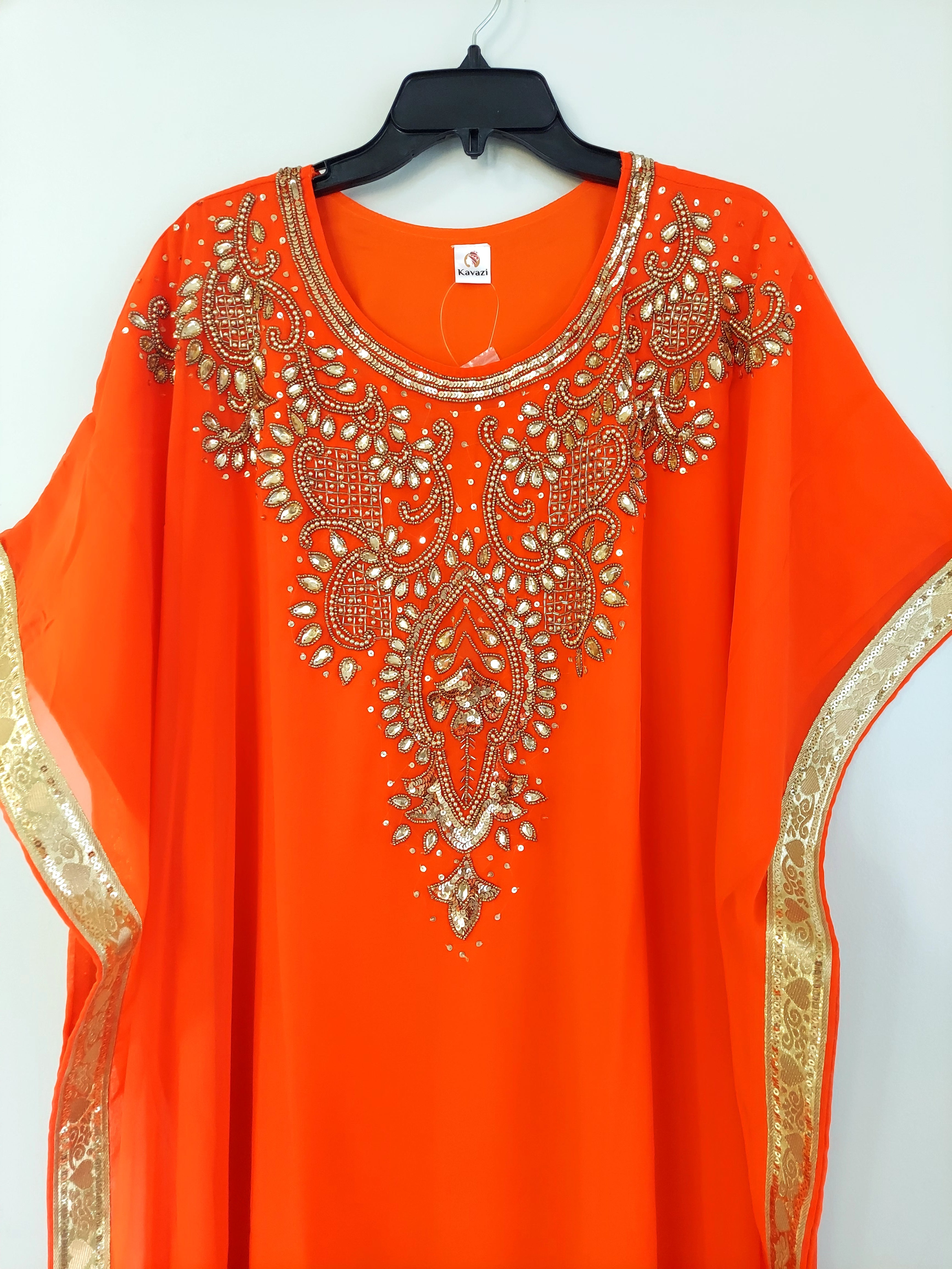 Beaded kaftan Dress With Gold Border