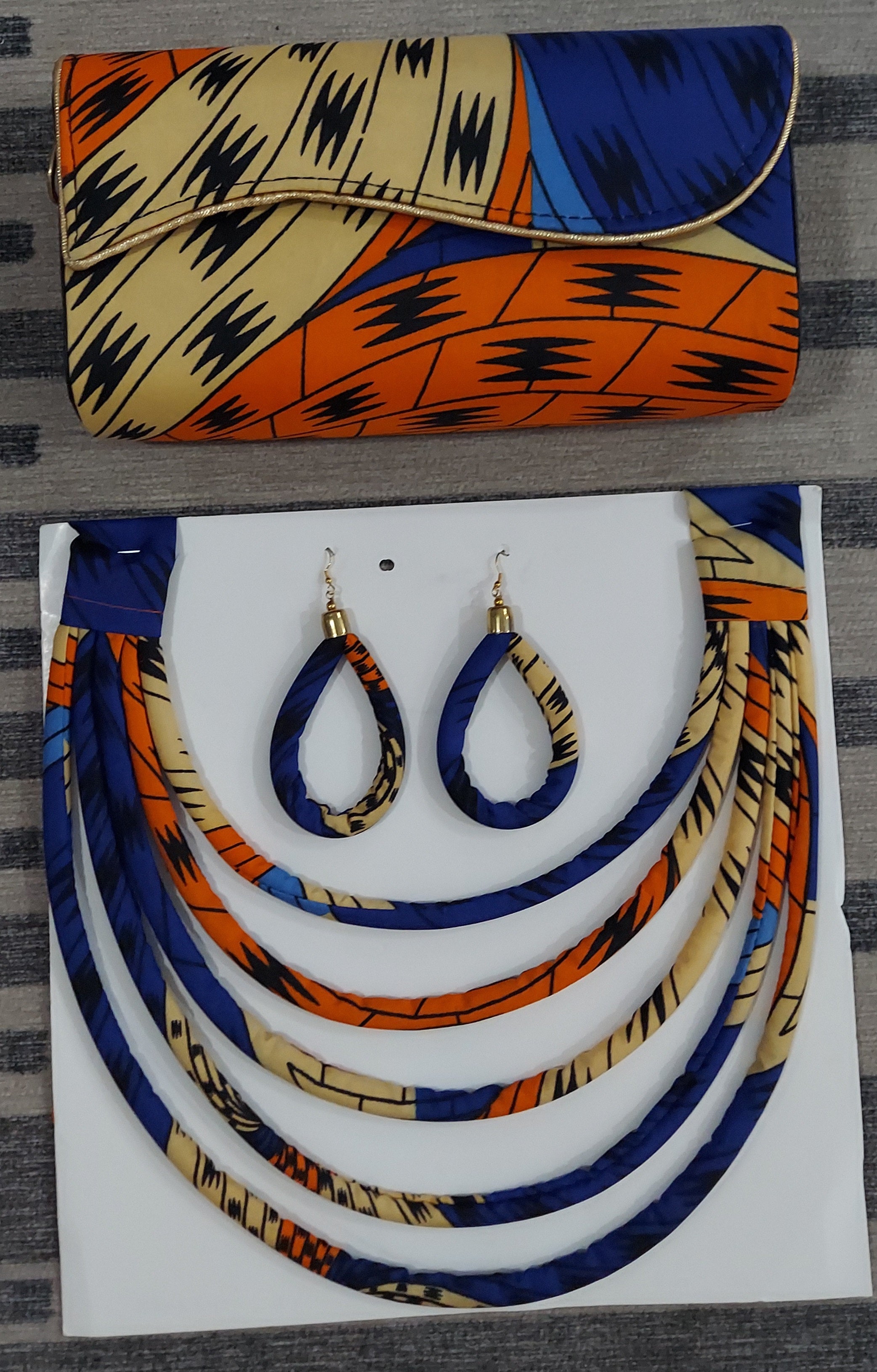 Clutch Bag & Rope  Necklace Set /African Kente /Ankara 25